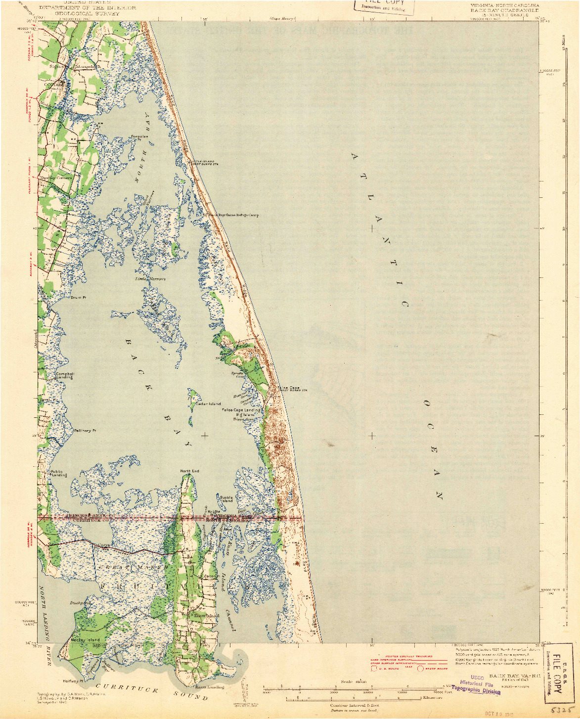 USGS 1:62500-SCALE QUADRANGLE FOR BACK BAY, VA 1943