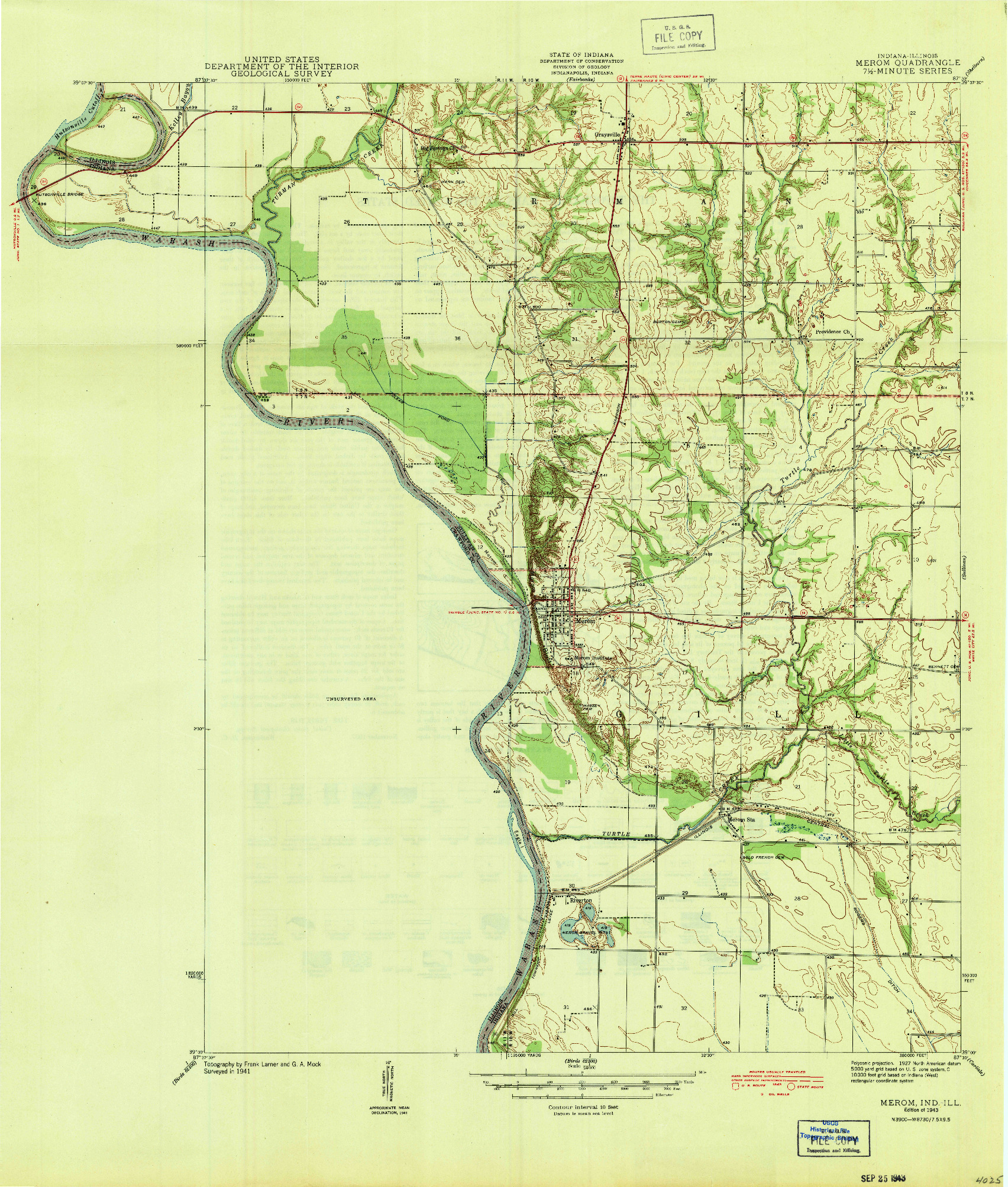 USGS 1:24000-SCALE QUADRANGLE FOR MEROM, IN 1943