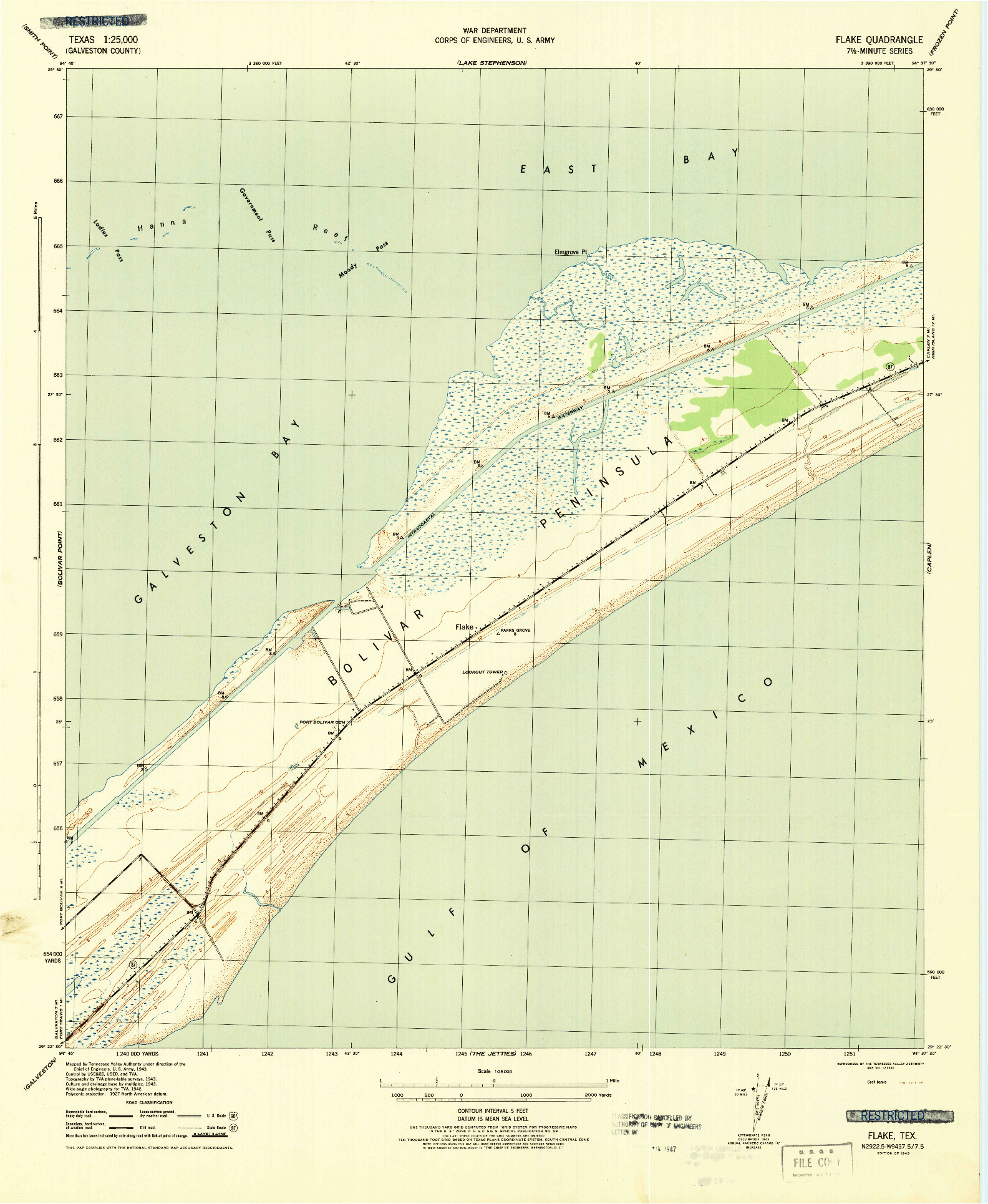 USGS 1:25000-SCALE QUADRANGLE FOR FLAKE, TX 1943