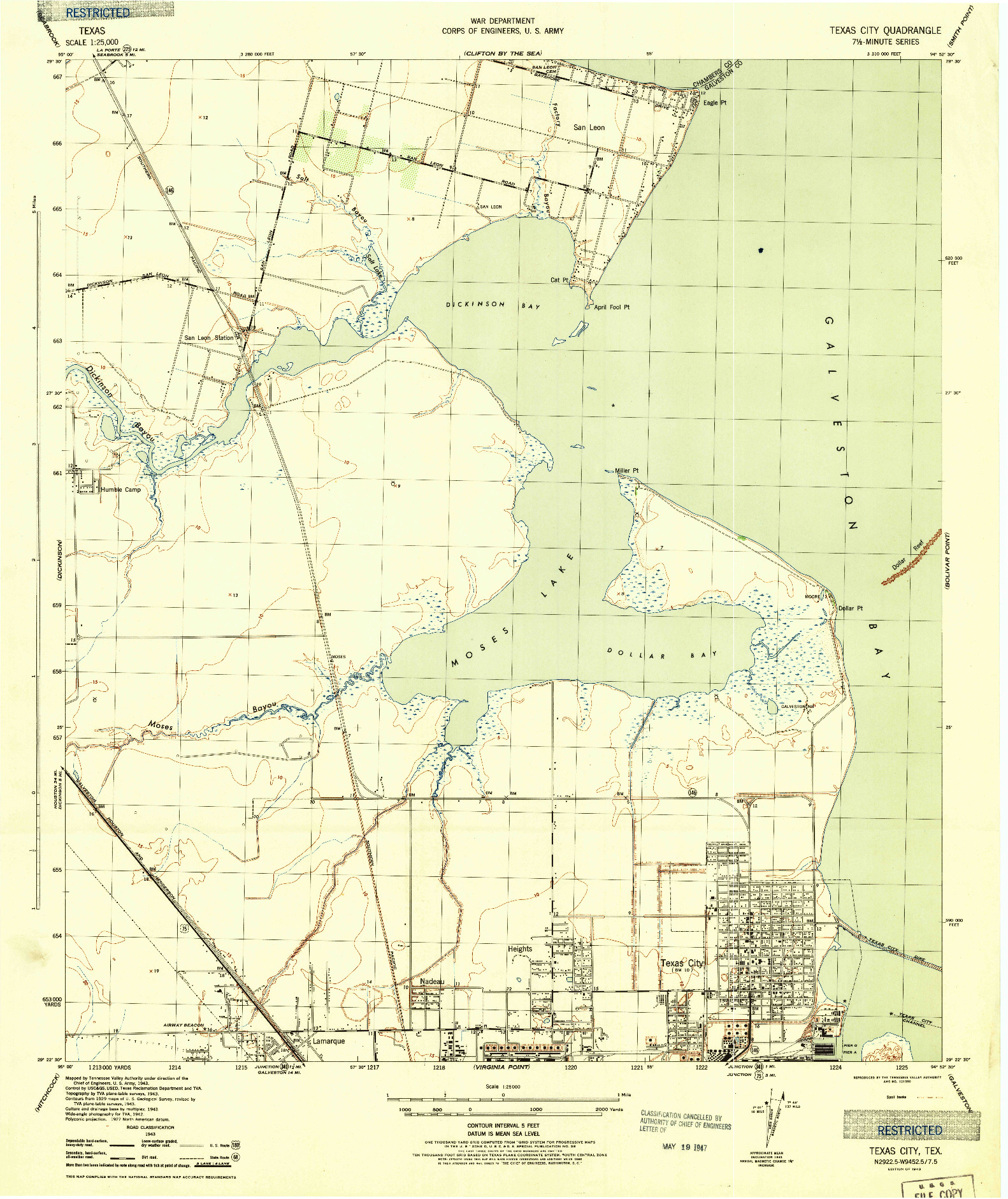 USGS 1:25000-SCALE QUADRANGLE FOR TEXAS CITY, TX 1943