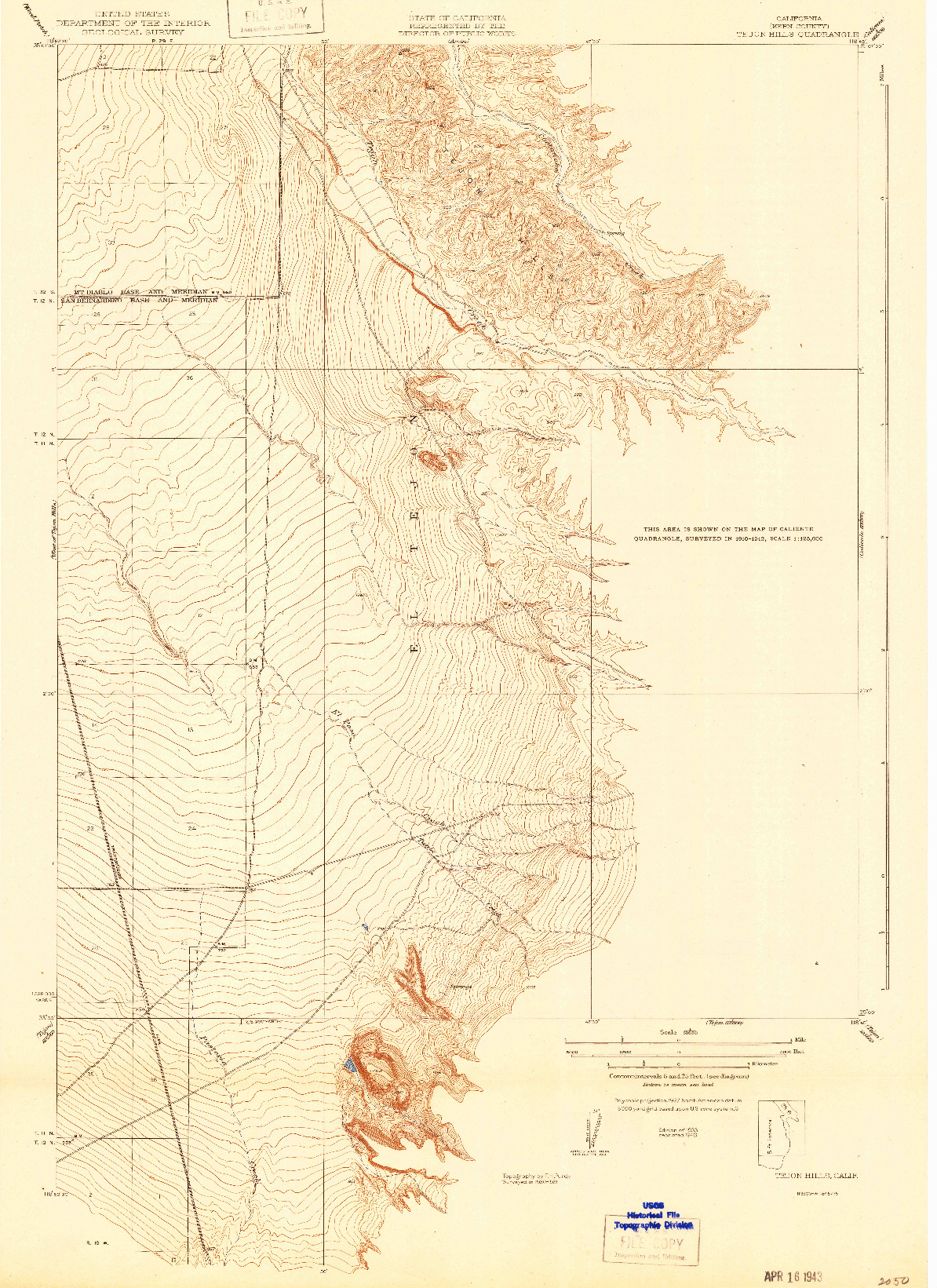 USGS 1:31680-SCALE QUADRANGLE FOR TEJON HILLS, CA 1933