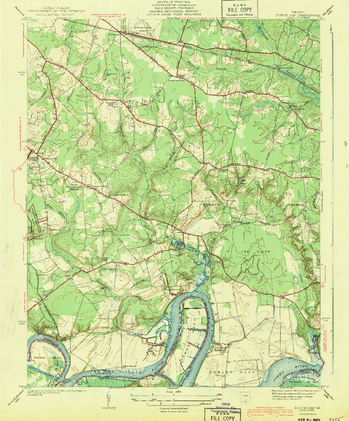 USGS 1:31680-SCALE QUADRANGLE FOR DUTCH GAP, VA 1943