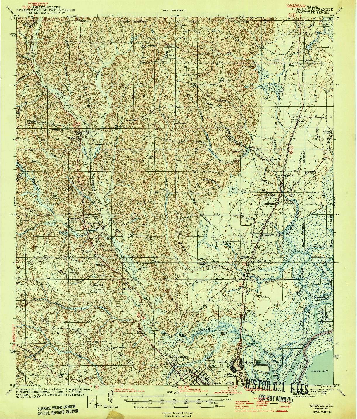 USGS 1:62500-SCALE QUADRANGLE FOR CREOLA, AL 1943