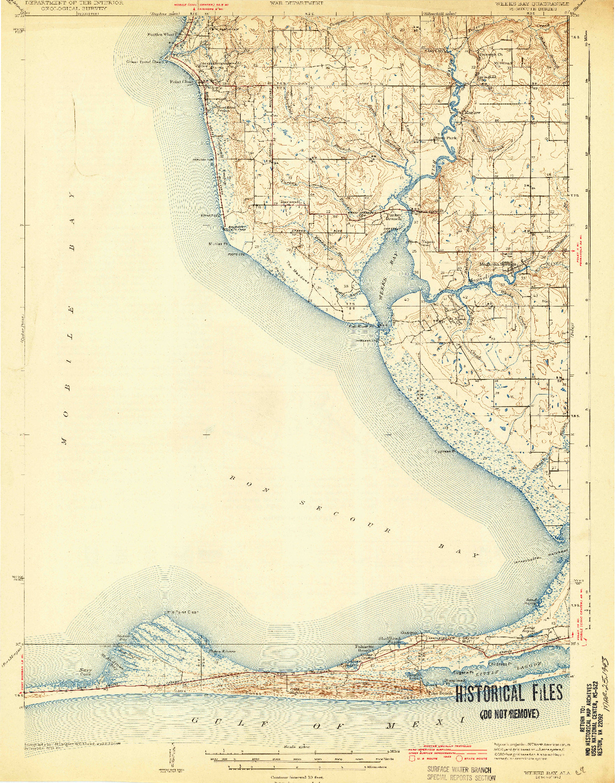 USGS 1:62500-SCALE QUADRANGLE FOR WEEKS BAY, AL 1943
