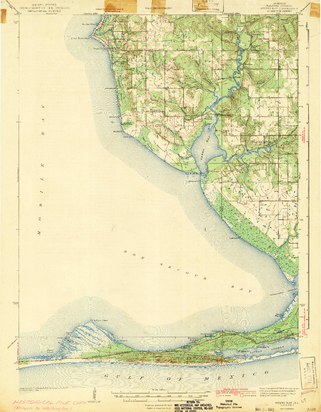 USGS 1:62500-SCALE QUADRANGLE FOR WEEKS BAY, AL 1943