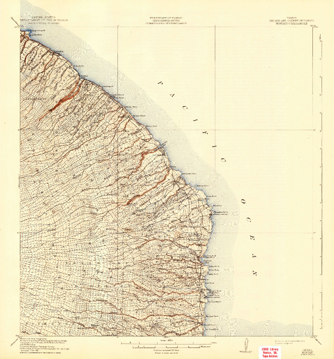 USGS 1:62500-SCALE QUADRANGLE FOR HONOMU, HI 1915