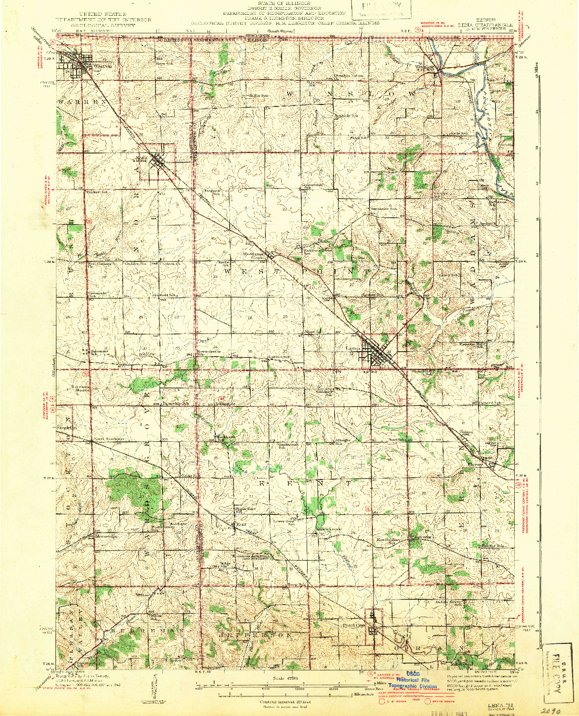 USGS 1:62500-SCALE QUADRANGLE FOR LENA, IL 1943