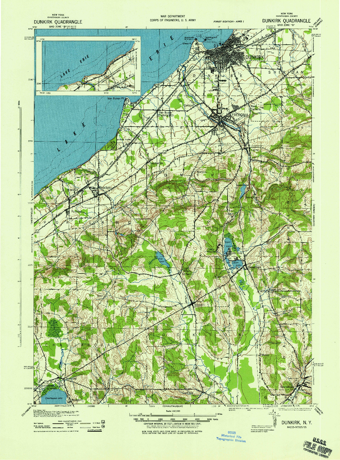 USGS 1:62500-SCALE QUADRANGLE FOR DUNKIRK, NY 1943