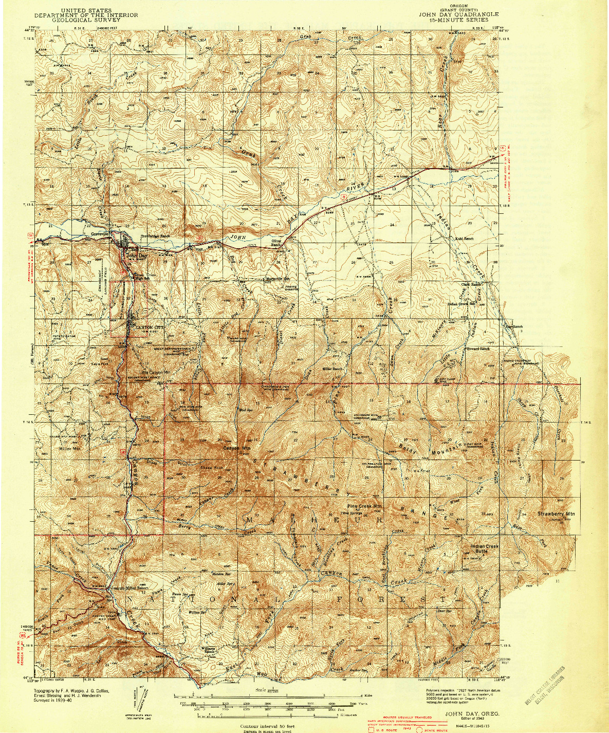 USGS 1:62500-SCALE QUADRANGLE FOR JOHN DAY, OR 1943
