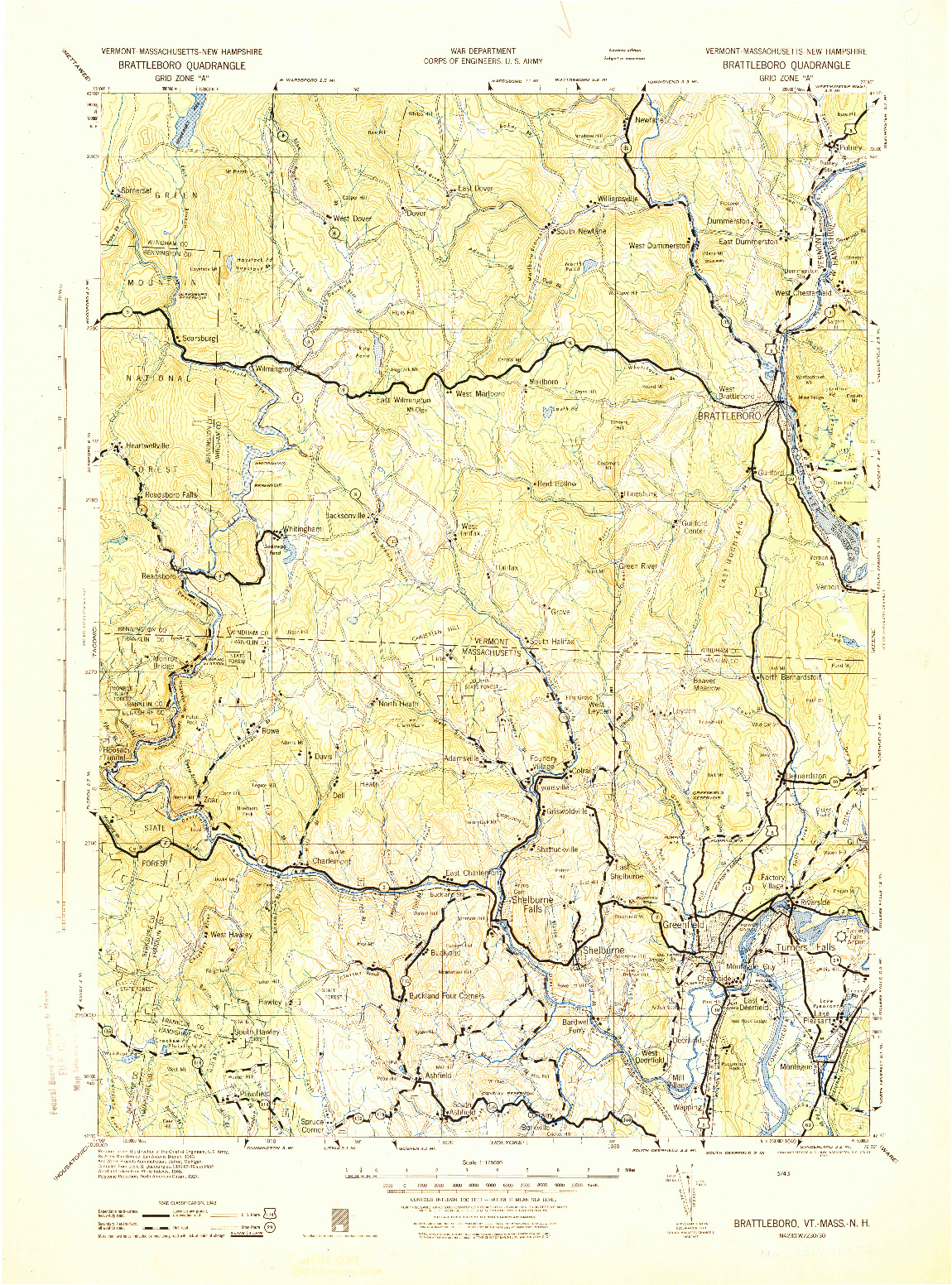 USGS 1:125000-SCALE QUADRANGLE FOR BRATTLEBORO, VT 1943