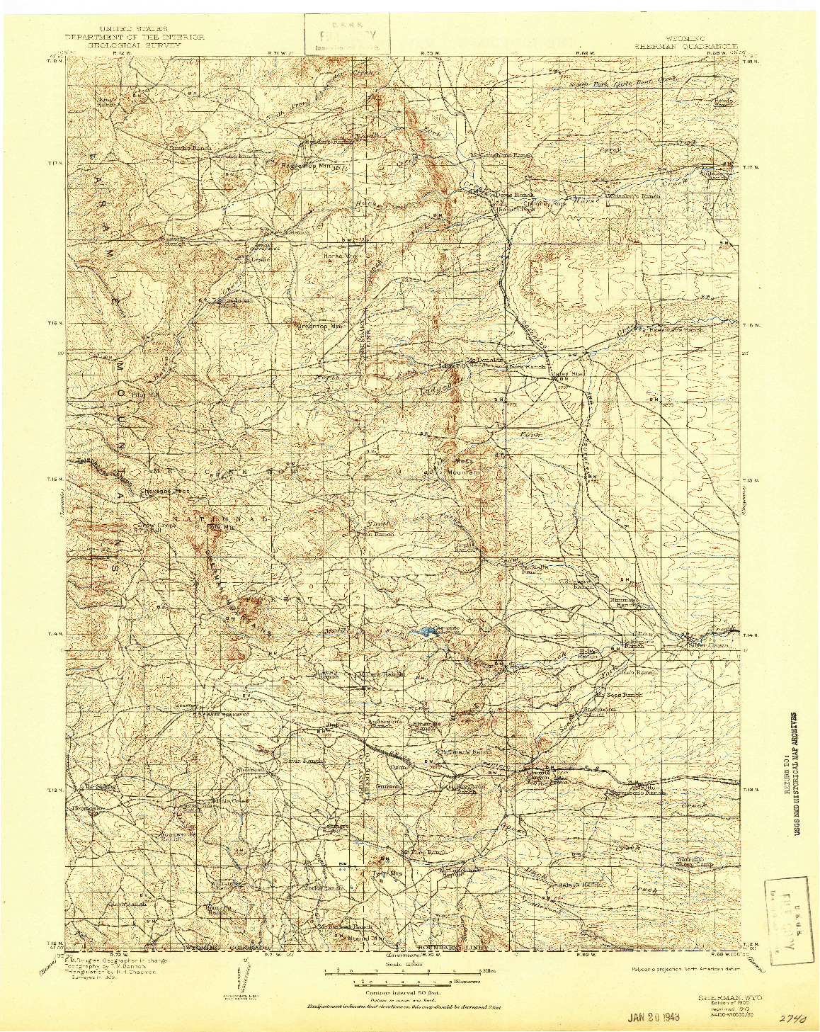 USGS 1:125000-SCALE QUADRANGLE FOR SHERMAN, WY 1905