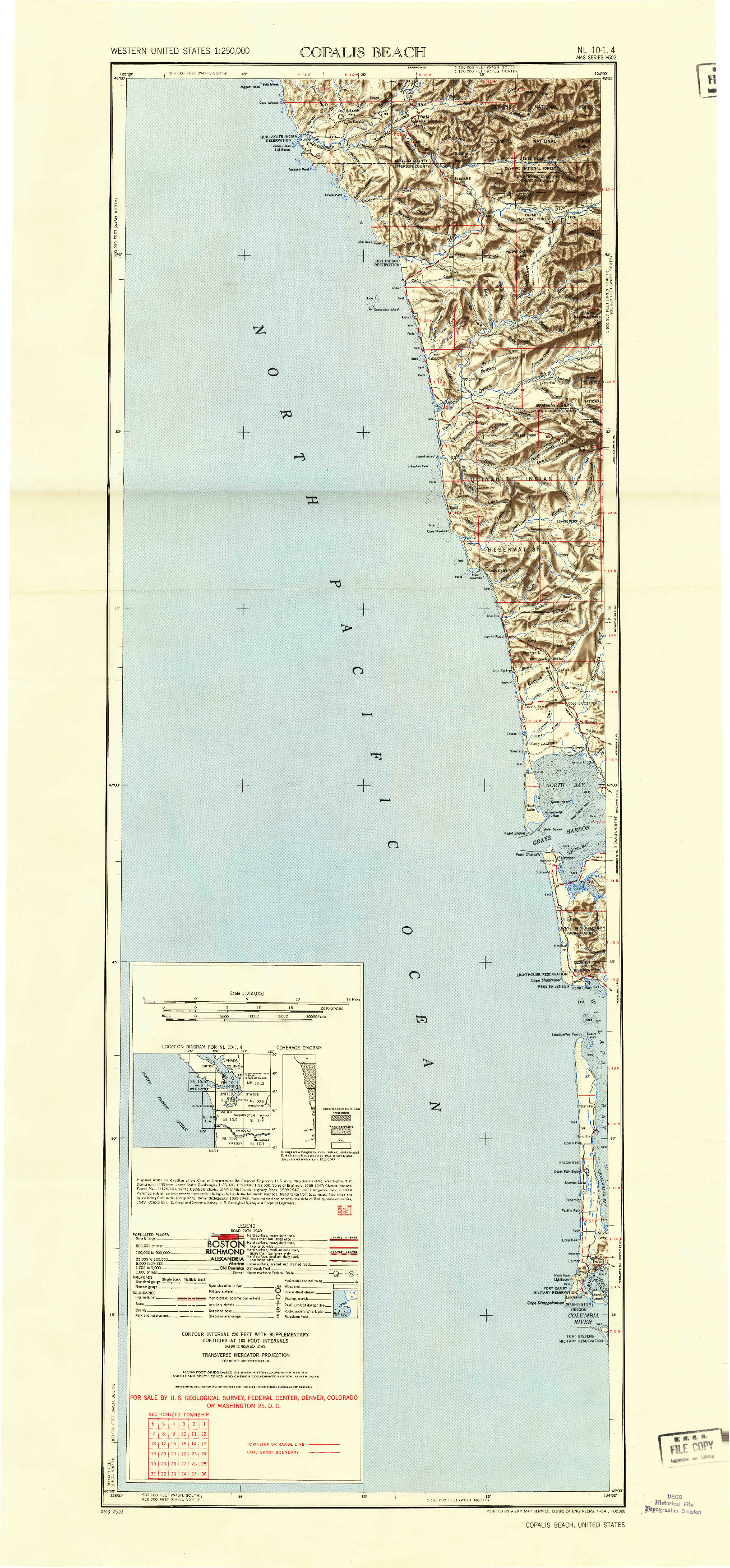 USGS 1:250000-SCALE QUADRANGLE FOR COPALIS BEACH, WA 1943