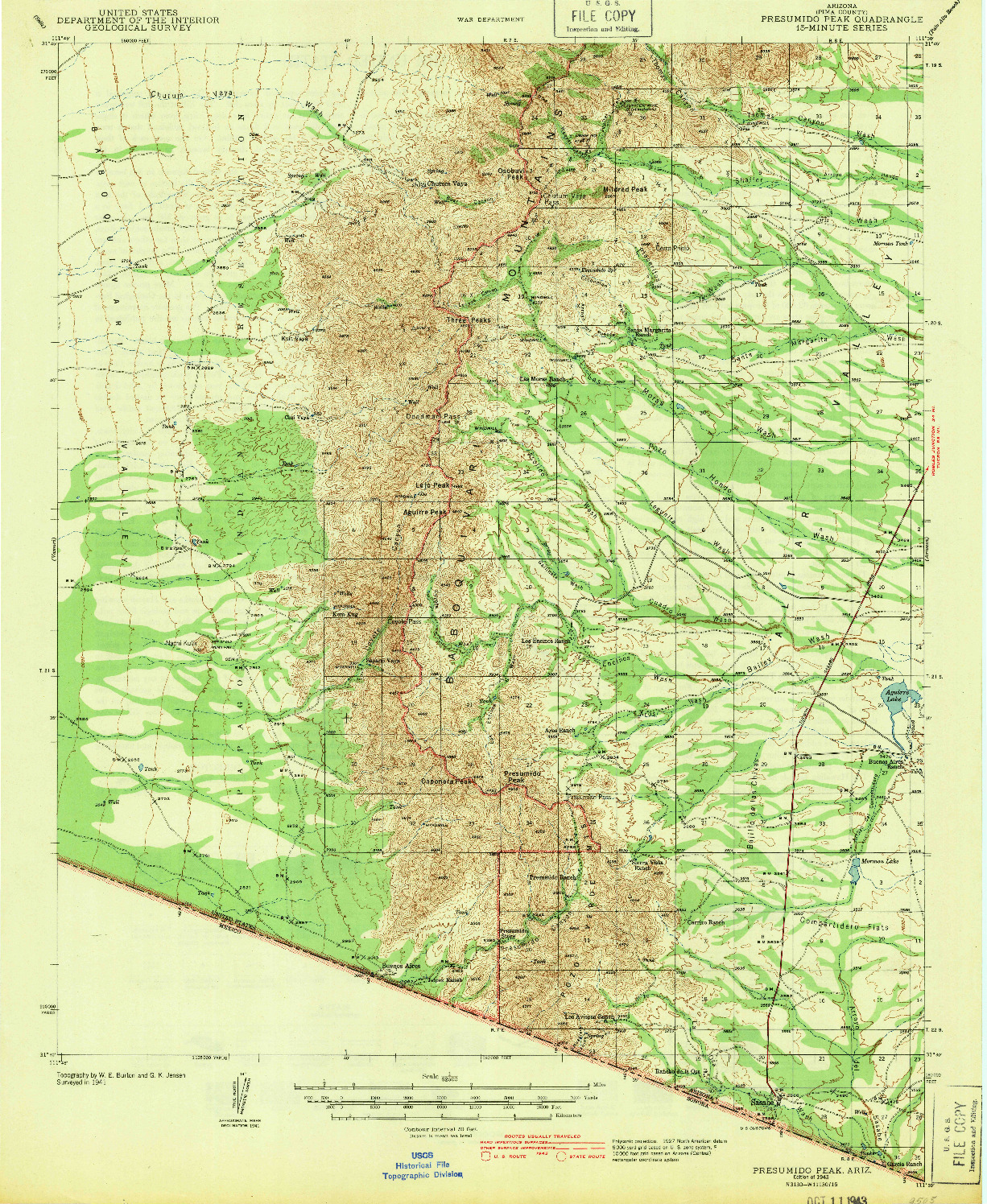 USGS 1:62500-SCALE QUADRANGLE FOR PRESUMIDO PEAK, AZ 1943
