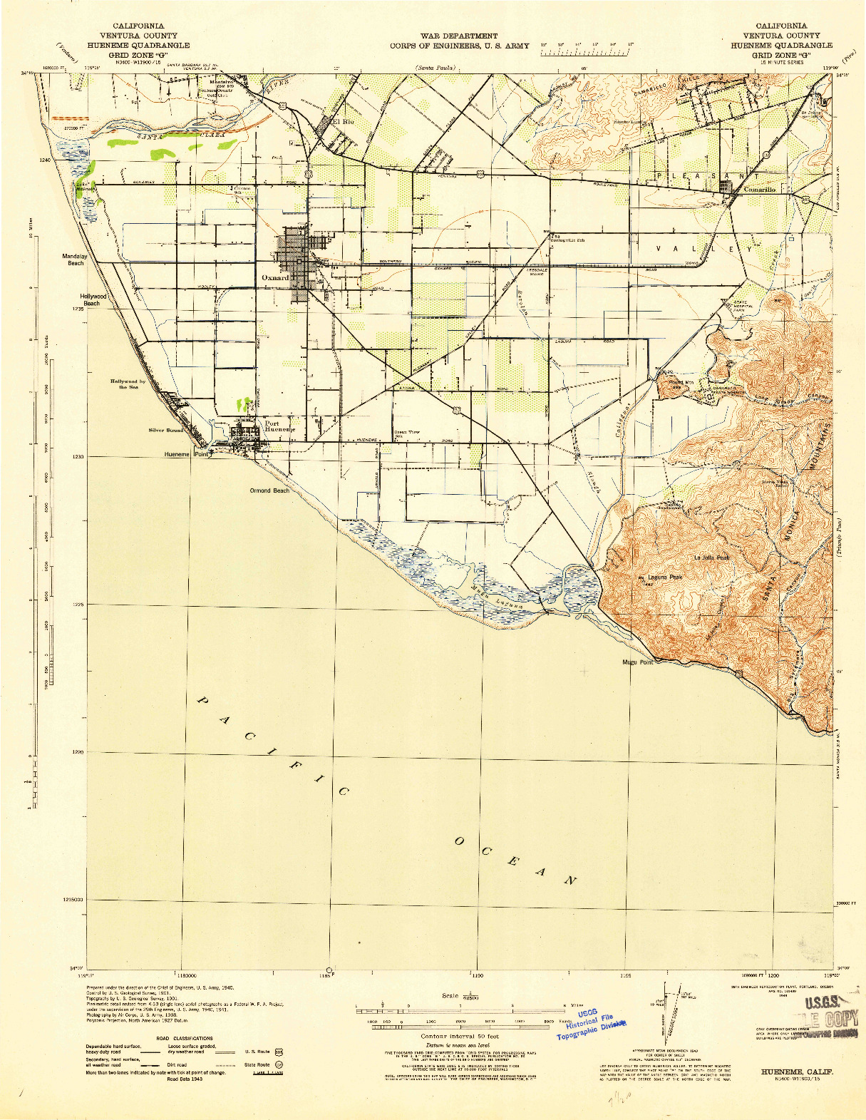USGS 1:62500-SCALE QUADRANGLE FOR HUENEME, CA 1943