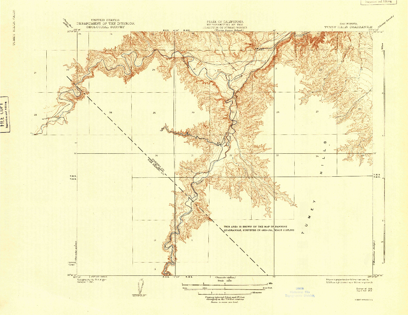 USGS 1:31680-SCALE QUADRANGLE FOR TUMEY HILLS, CA 1924