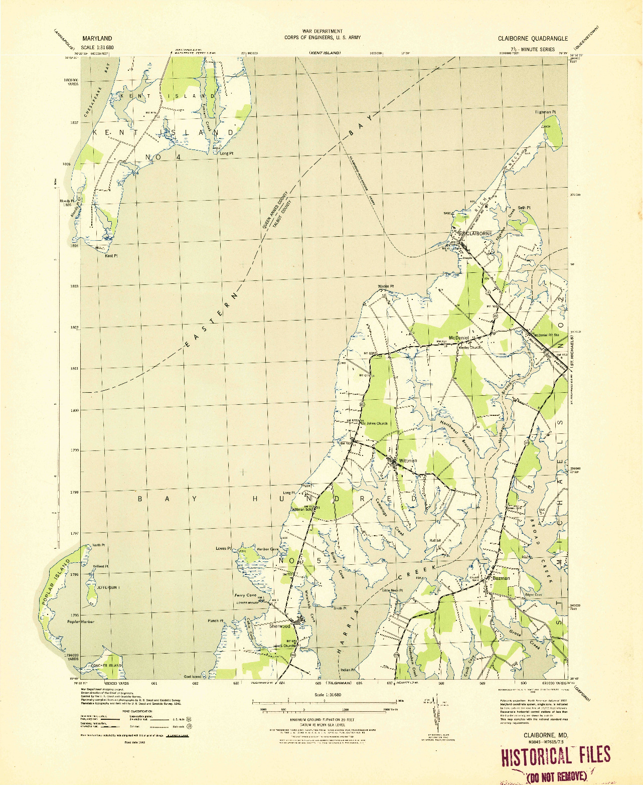 USGS 1:31680-SCALE QUADRANGLE FOR CLAIBORNE, MD 1943