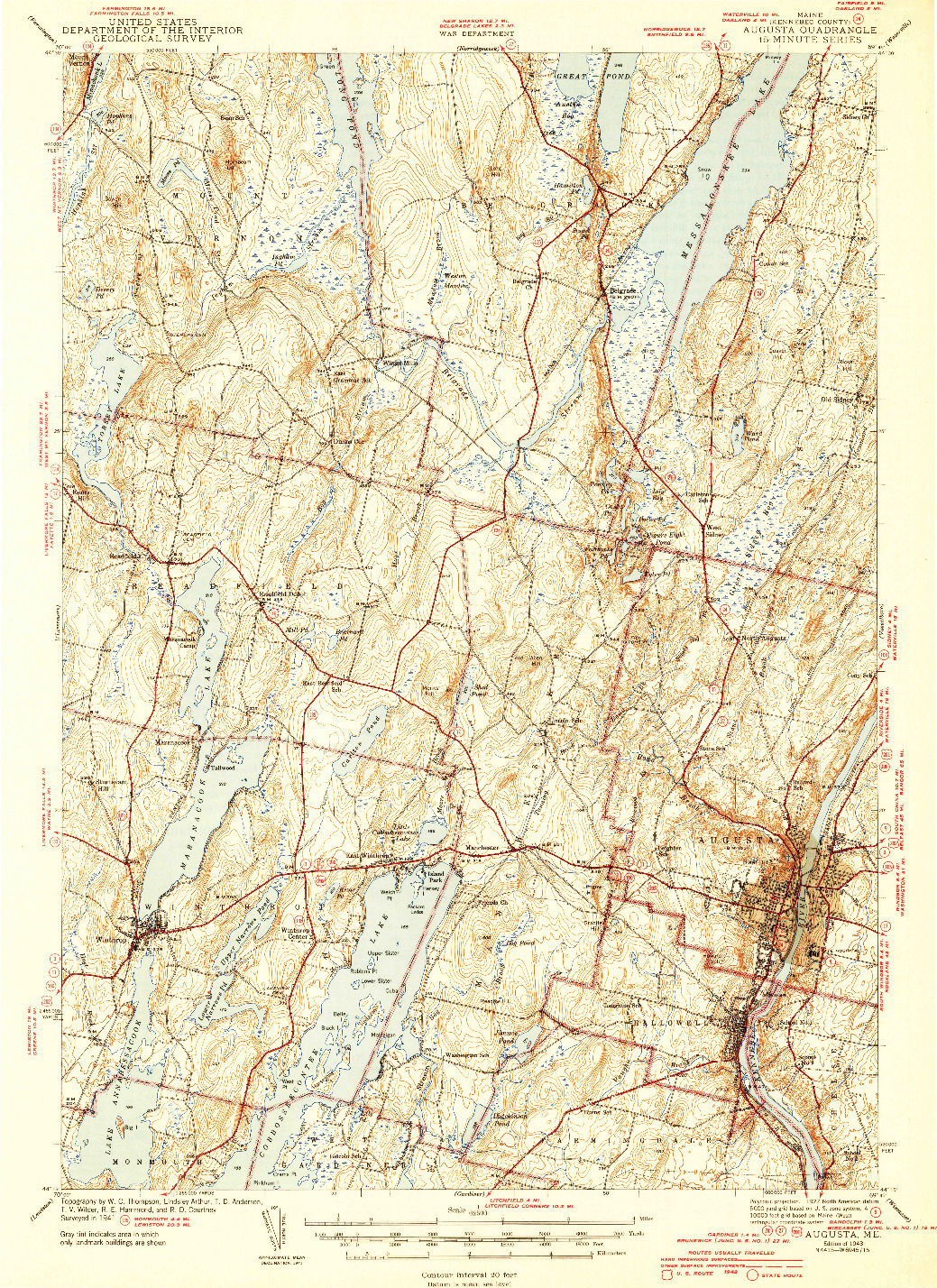 USGS 1:62500-SCALE QUADRANGLE FOR AUGUSTA, ME 1943