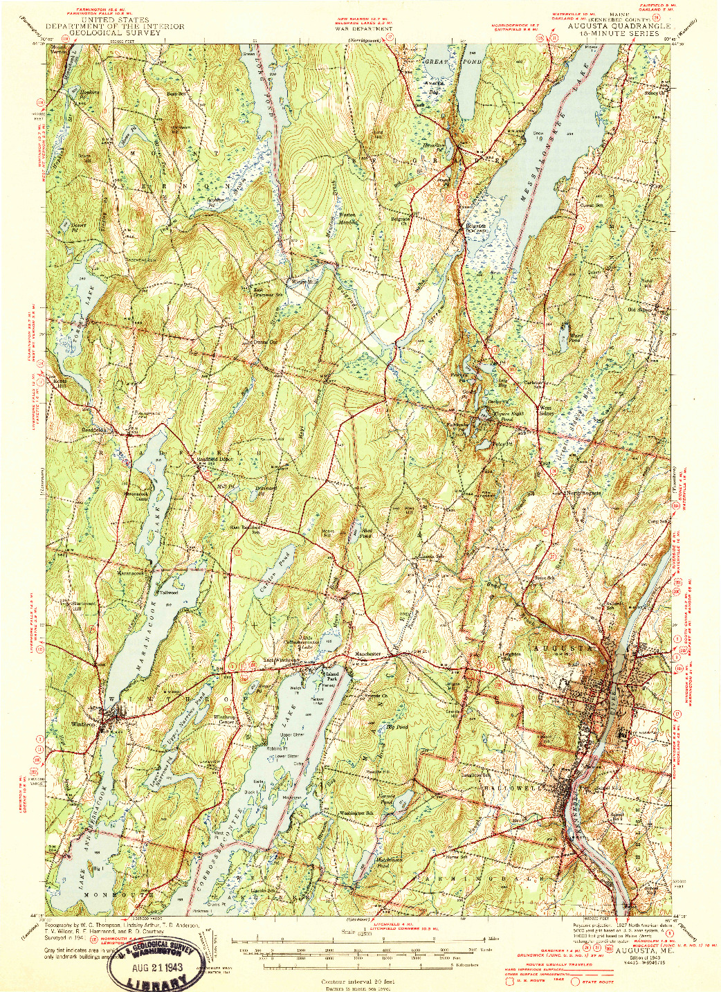 USGS 1:62500-SCALE QUADRANGLE FOR AUGUSTA, ME 1943