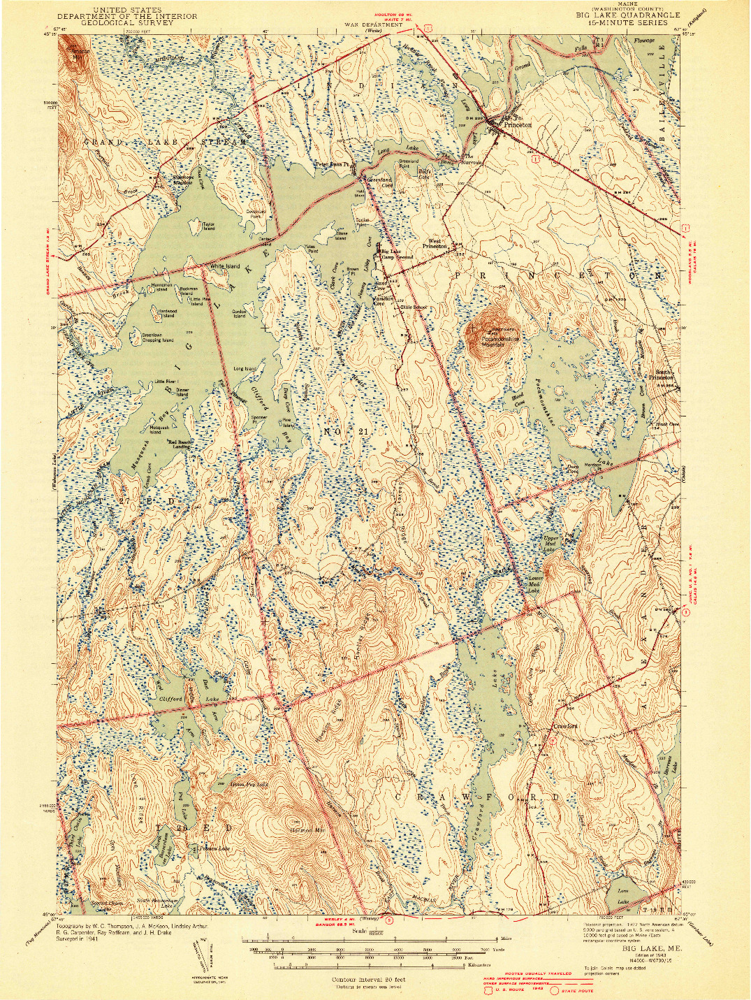 USGS 1:62500-SCALE QUADRANGLE FOR BIG LAKE, ME 1943
