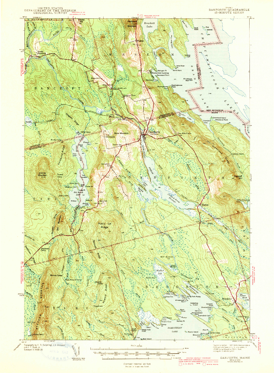 USGS 1:62500-SCALE QUADRANGLE FOR DANFORTH, ME 1943