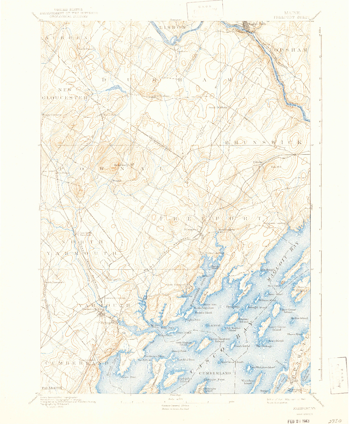 USGS 1:62500-SCALE QUADRANGLE FOR FREEPORT, ME 1892