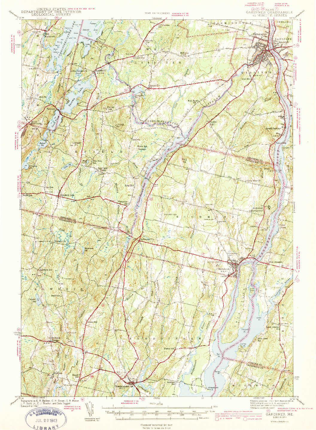 USGS 1:62500-SCALE QUADRANGLE FOR GARDINER, ME 1943