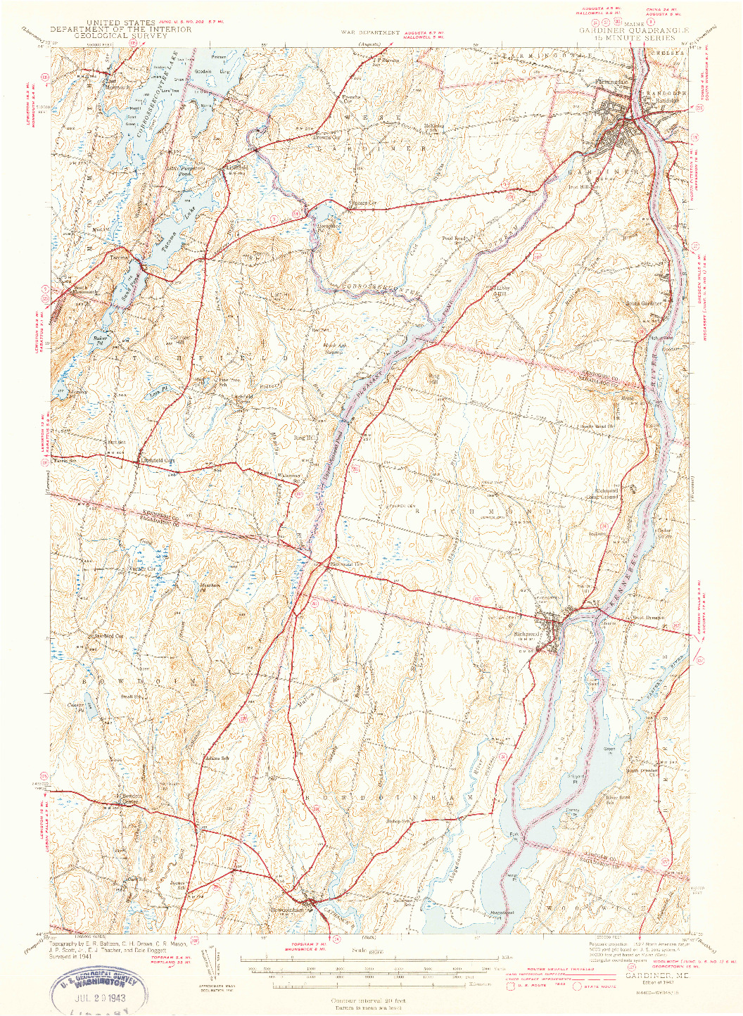 USGS 1:62500-SCALE QUADRANGLE FOR GARDINER, ME 1943