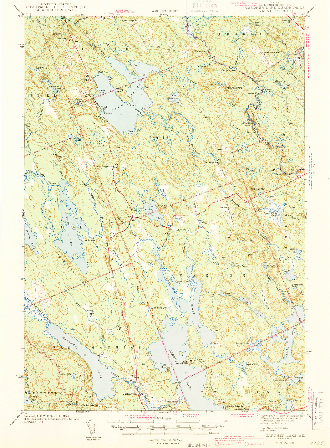 USGS 1:62500-SCALE QUADRANGLE FOR GARDNER LAKE, ME 1943