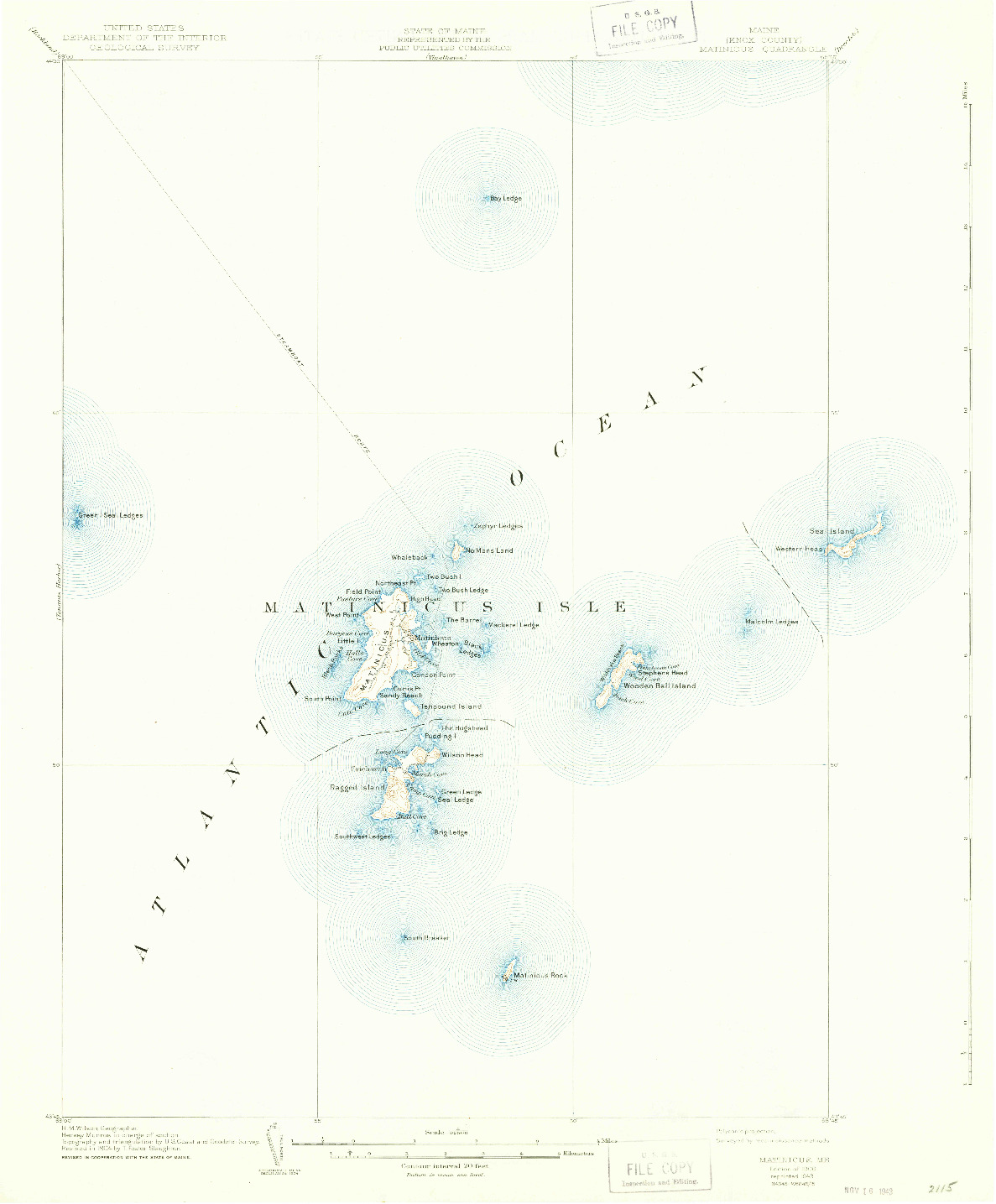 USGS 1:62500-SCALE QUADRANGLE FOR MATINICUS, ME 1906