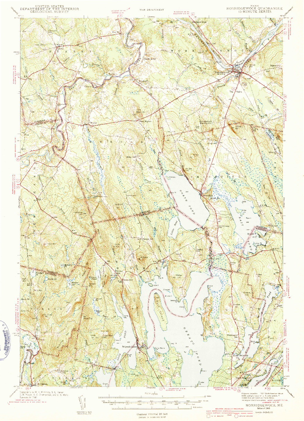 USGS 1:62500-SCALE QUADRANGLE FOR NORRIDGEWOCK, ME 1943