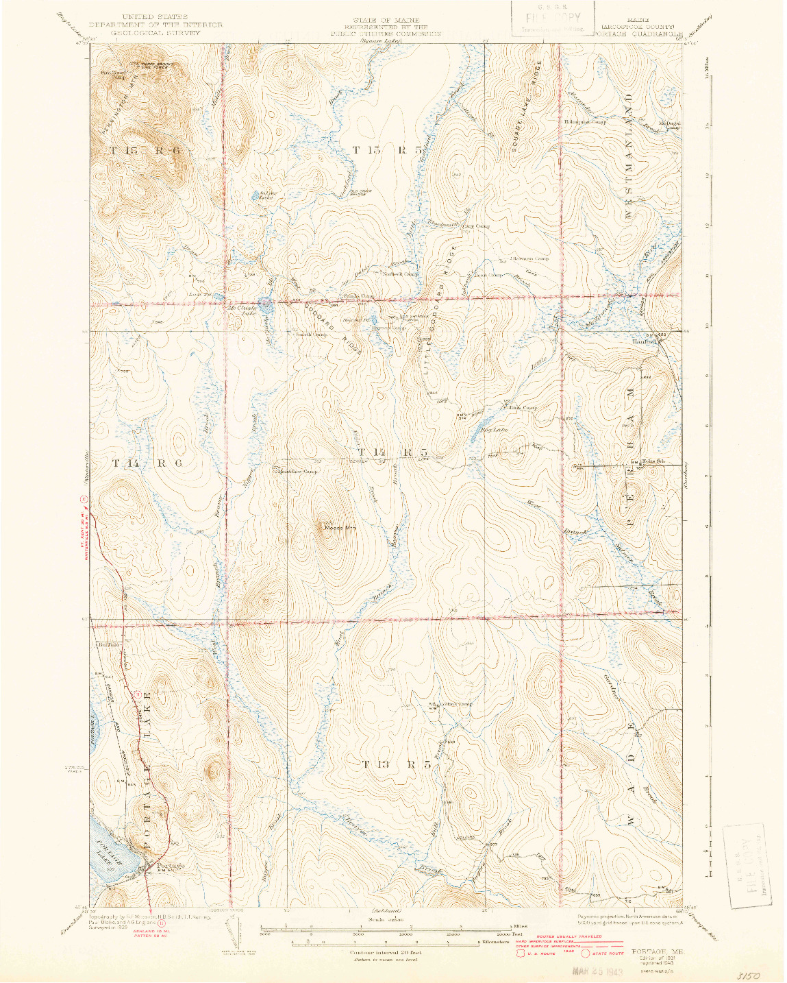 USGS 1:62500-SCALE QUADRANGLE FOR PORTAGE, ME 1931