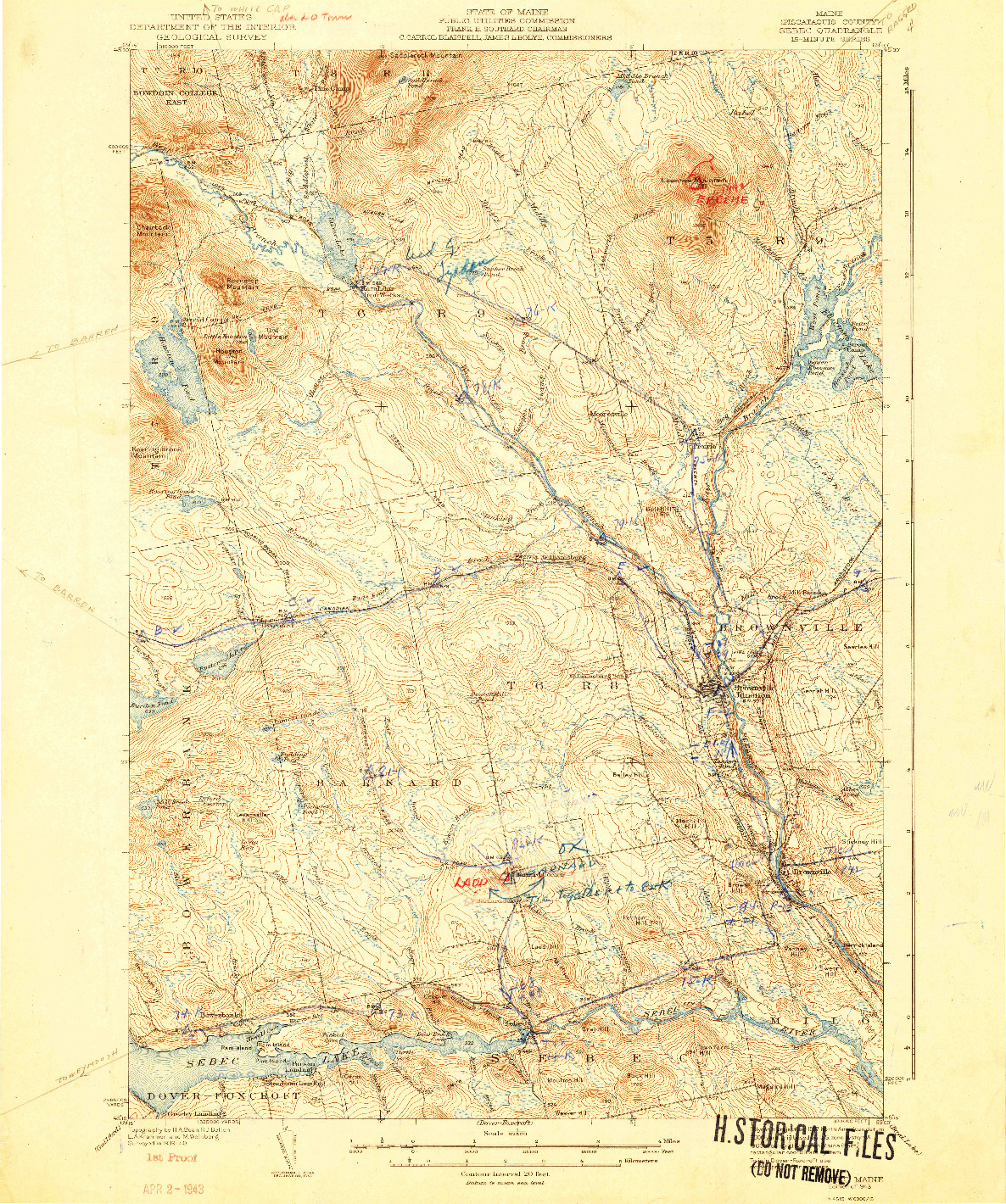 USGS 1:62500-SCALE QUADRANGLE FOR SEBEC, ME 1943