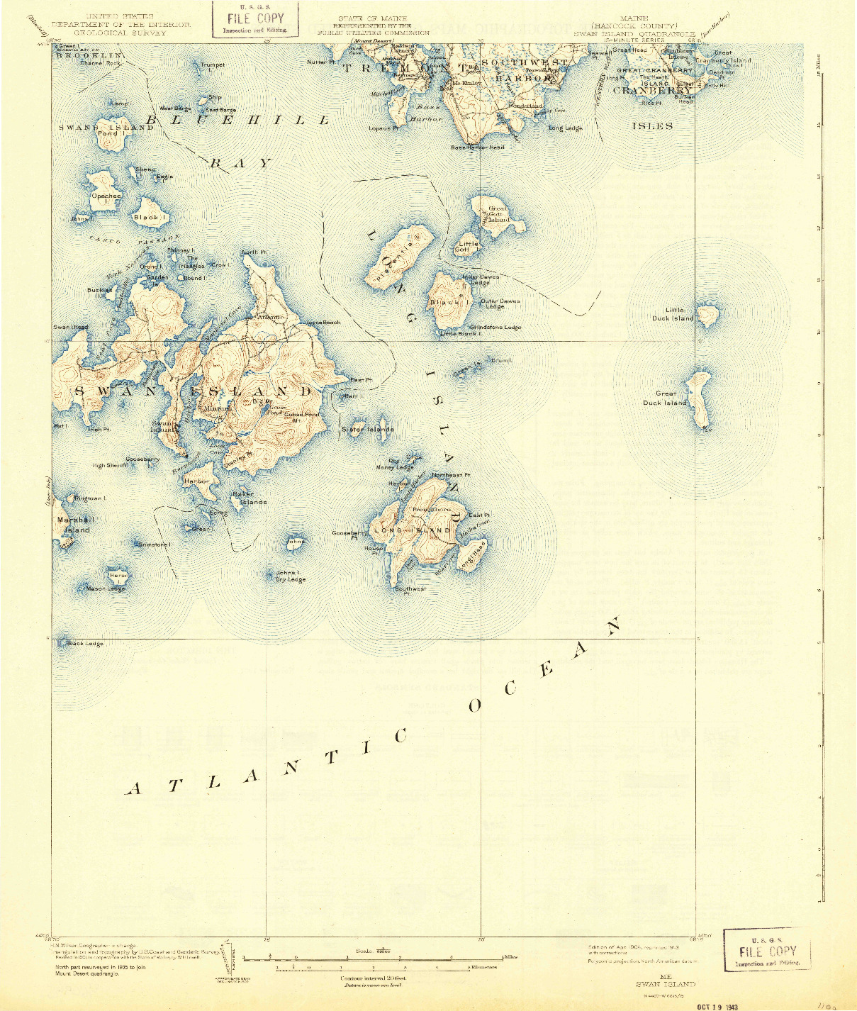 USGS 1:62500-SCALE QUADRANGLE FOR SWAN ISLAND, ME 1904