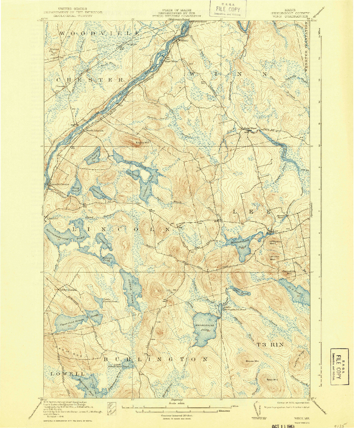USGS 1:62500-SCALE QUADRANGLE FOR WINN, ME 1920
