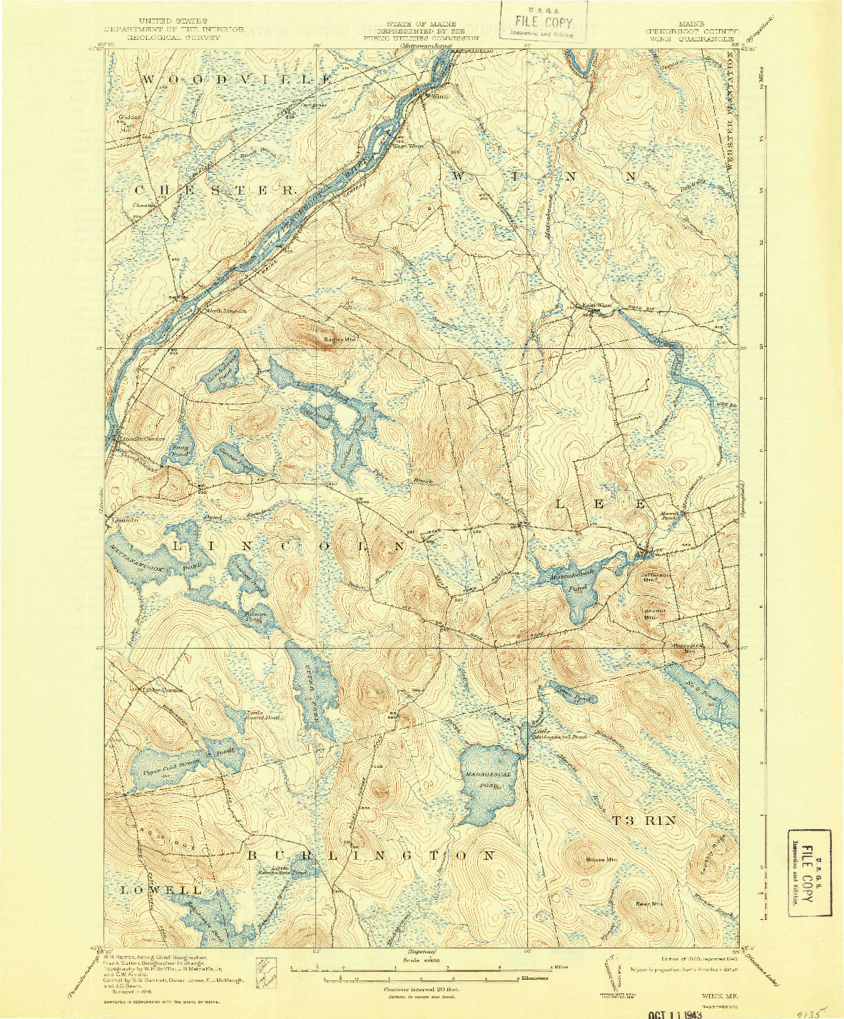 USGS 1:62500-SCALE QUADRANGLE FOR WINN, ME 1920