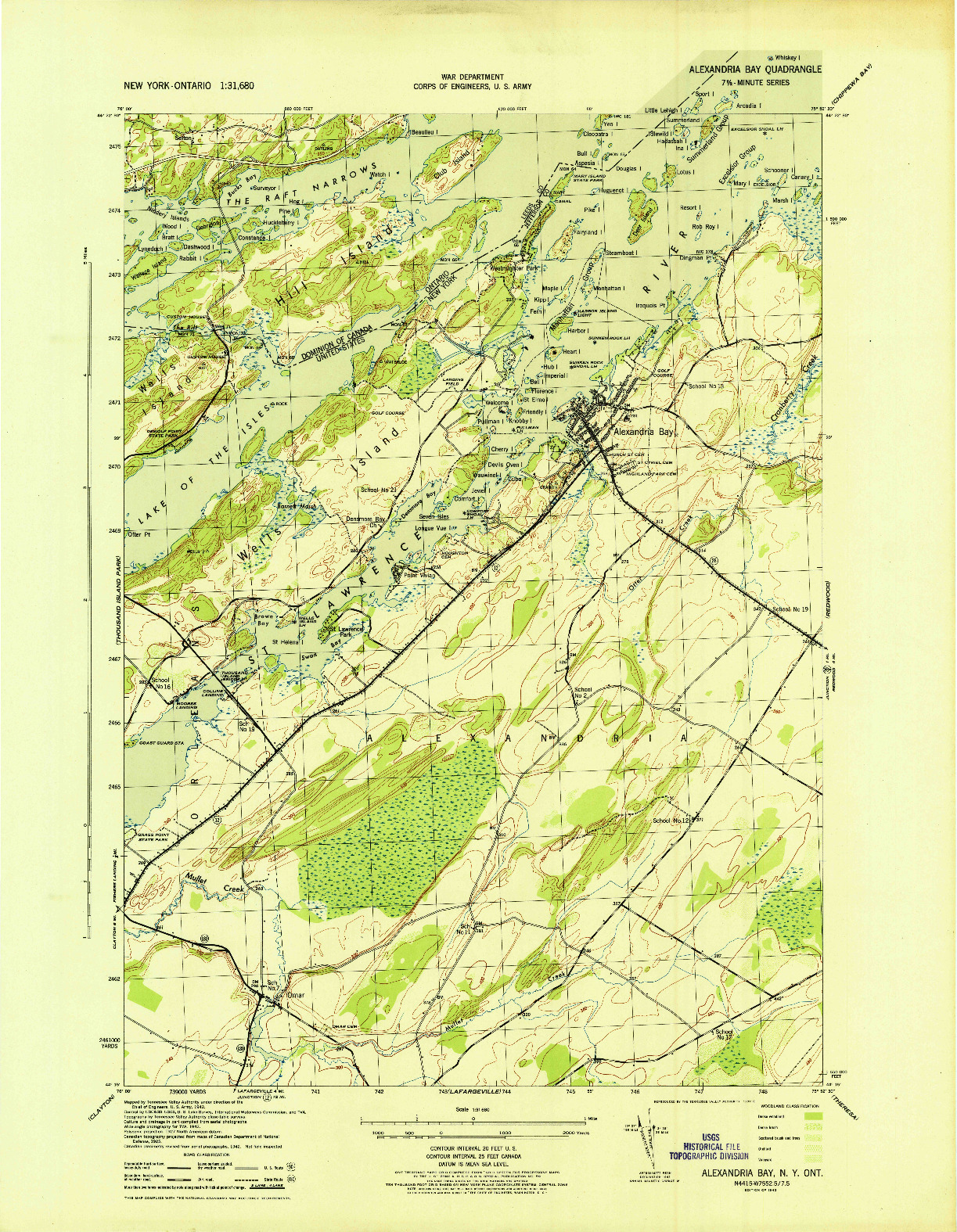 USGS 1:31680-SCALE QUADRANGLE FOR ALEXANDRIA BAY, NY 1943