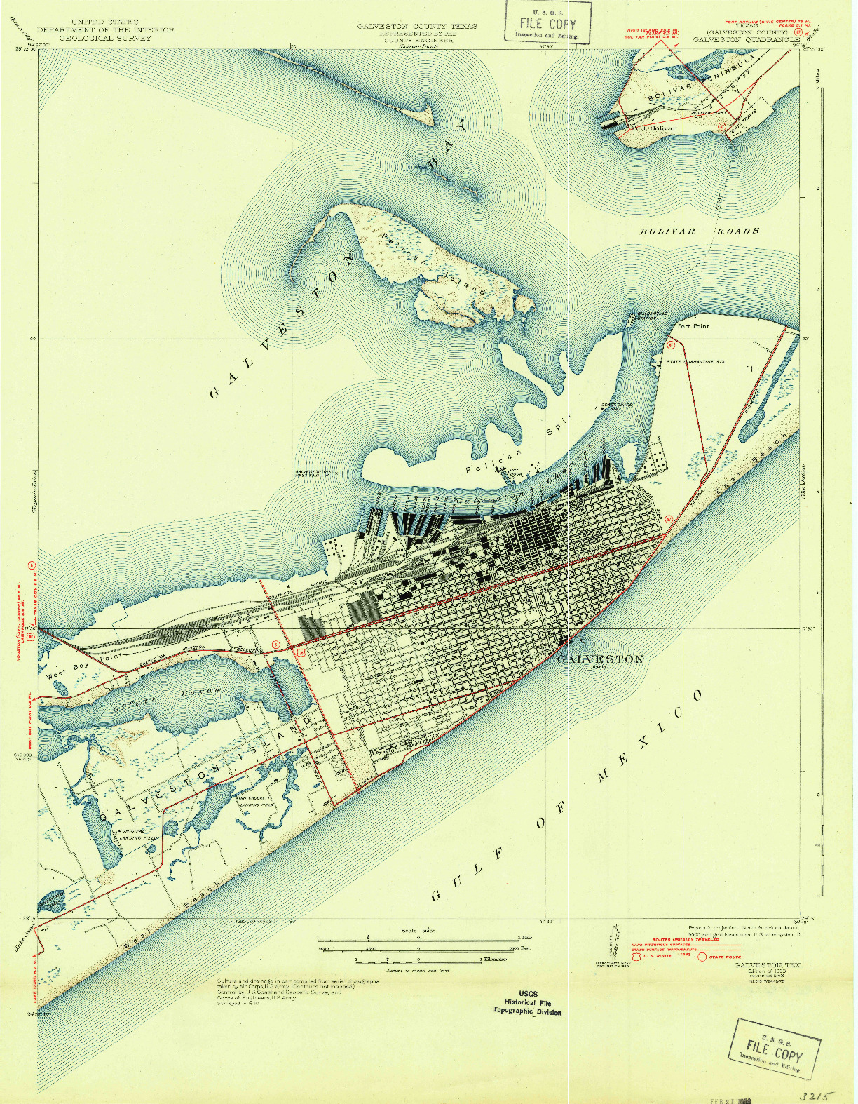 USGS 1:31680-SCALE QUADRANGLE FOR GALVESTON, TX 1933