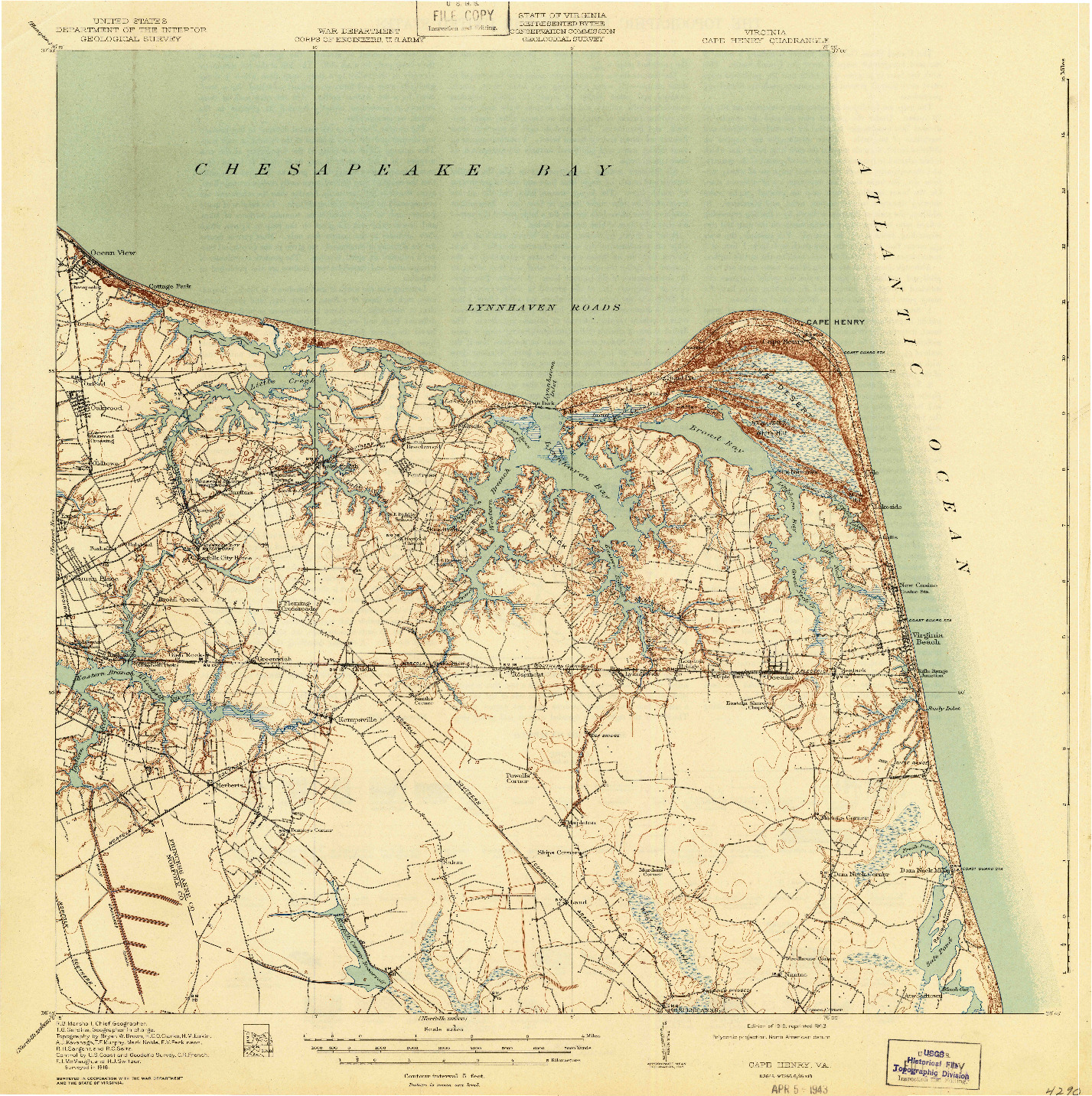 USGS 1:62500-SCALE QUADRANGLE FOR CAPE HENRY, VA 1919