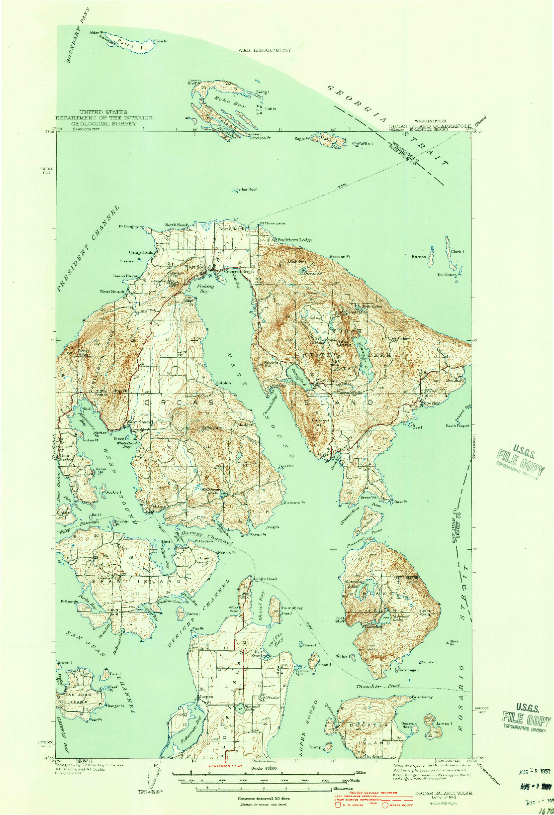USGS 1:62500-SCALE QUADRANGLE FOR ORCAS ISLAND, WA 1943