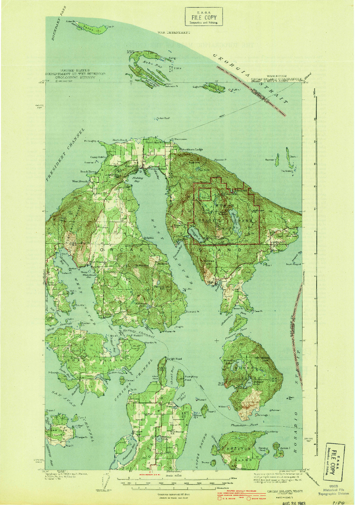 USGS 1:62500-SCALE QUADRANGLE FOR ORCAS ISLAND, WA 1943