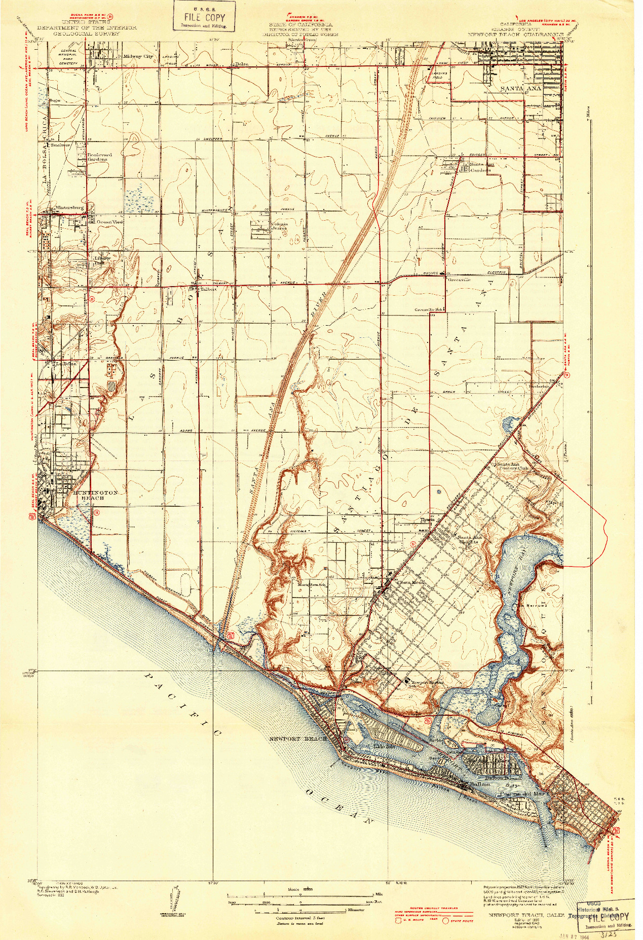 USGS 1:31680-SCALE QUADRANGLE FOR NEWPORT BEACH, CA 1935
