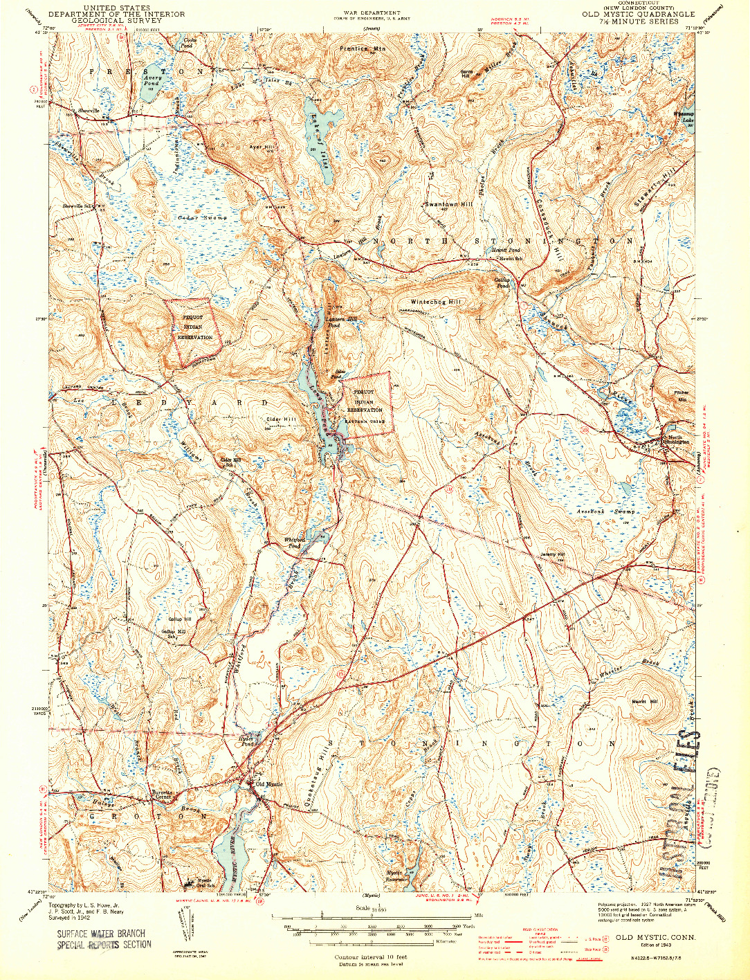 USGS 1:31680-SCALE QUADRANGLE FOR OLD MYSTIC, CT 1943