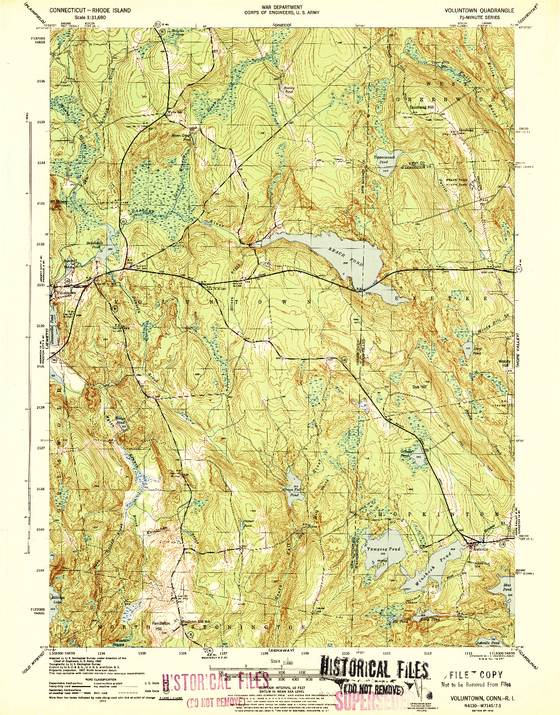 USGS 1:31680-SCALE QUADRANGLE FOR VOLUNTOWN, CT 1943