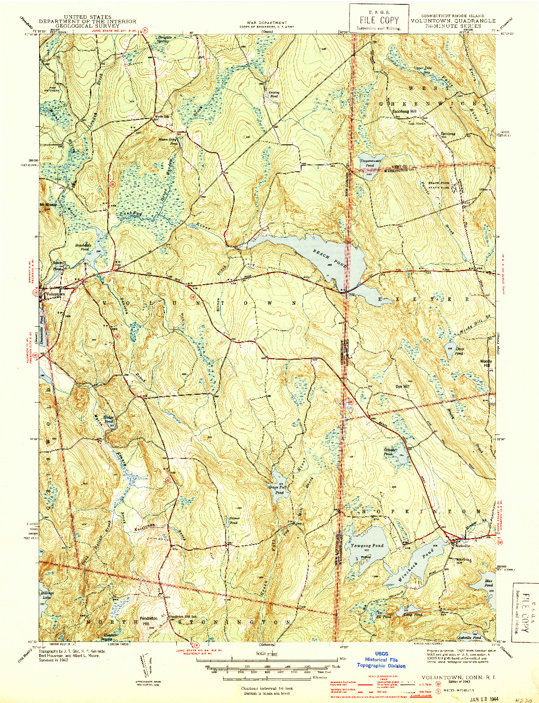 USGS 1:31680-SCALE QUADRANGLE FOR VOLUNTOWN, CT 1943