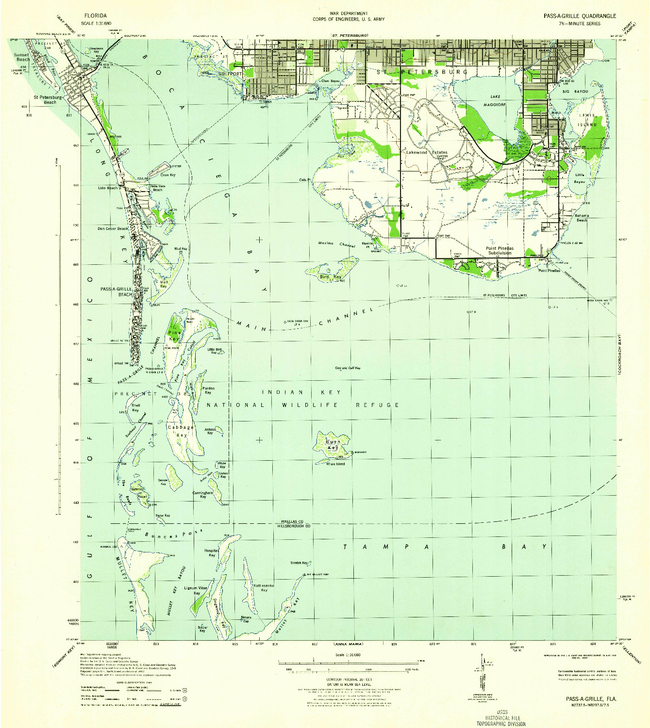 USGS 1:31680-SCALE QUADRANGLE FOR PASS-A-GRILLE, FL 1943
