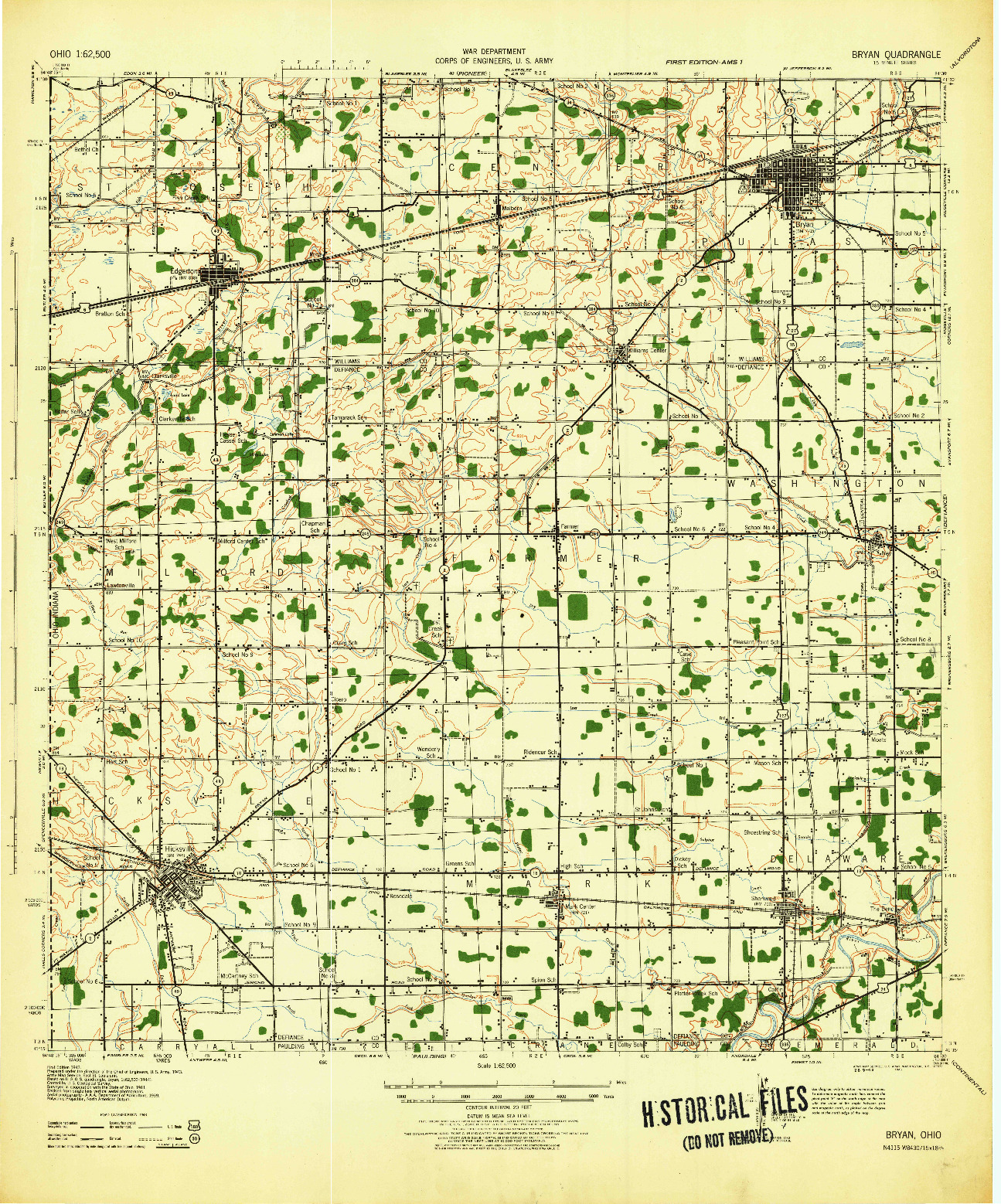 USGS 1:62500-SCALE QUADRANGLE FOR BRYAN, OH 1943