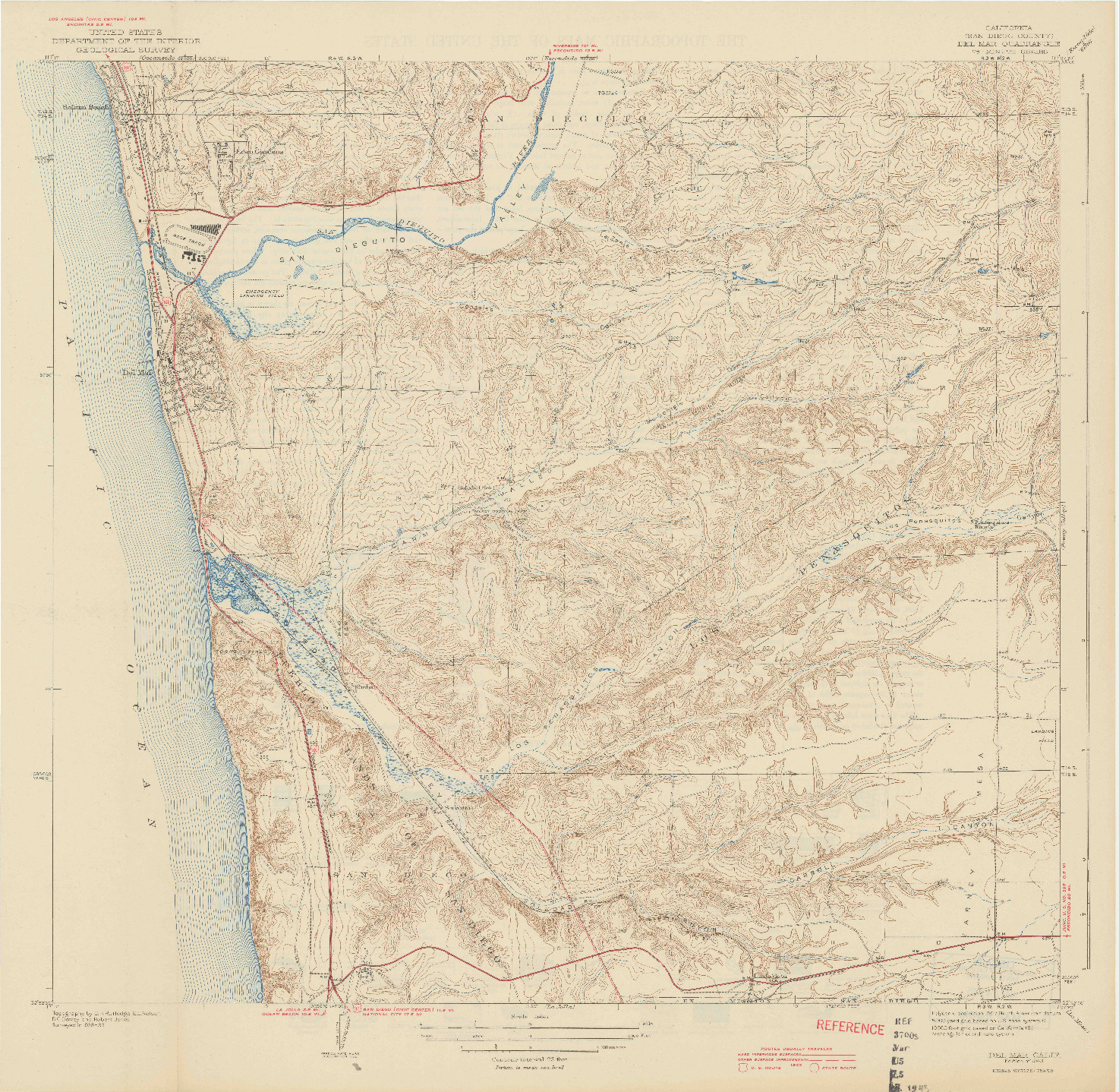 USGS 1:31680-SCALE QUADRANGLE FOR DEL MAR, CA 1943
