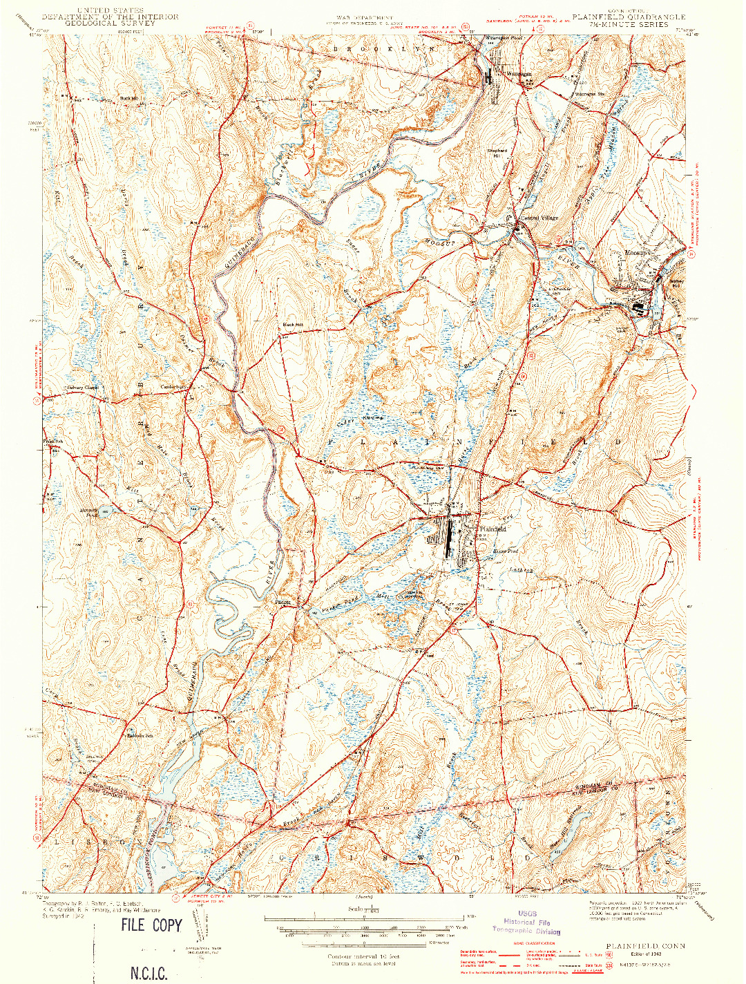 USGS 1:31680-SCALE QUADRANGLE FOR PLAINFIELD, CT 1943