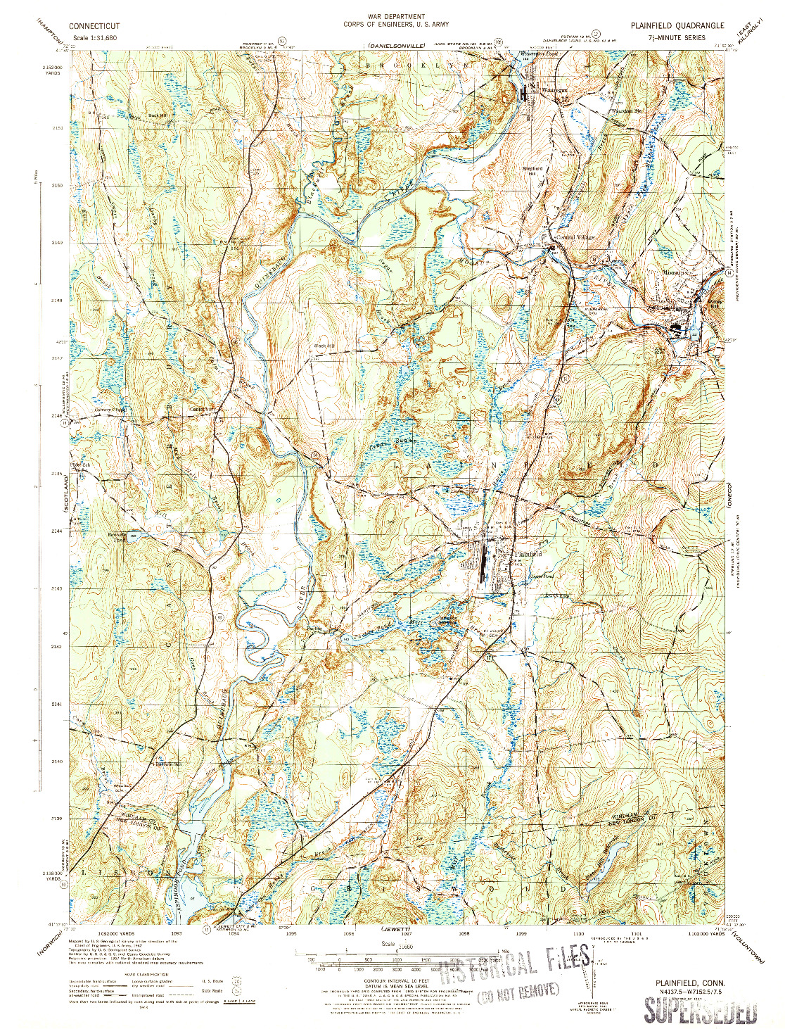 USGS 1:31680-SCALE QUADRANGLE FOR PLAINFIELD, CT 1943