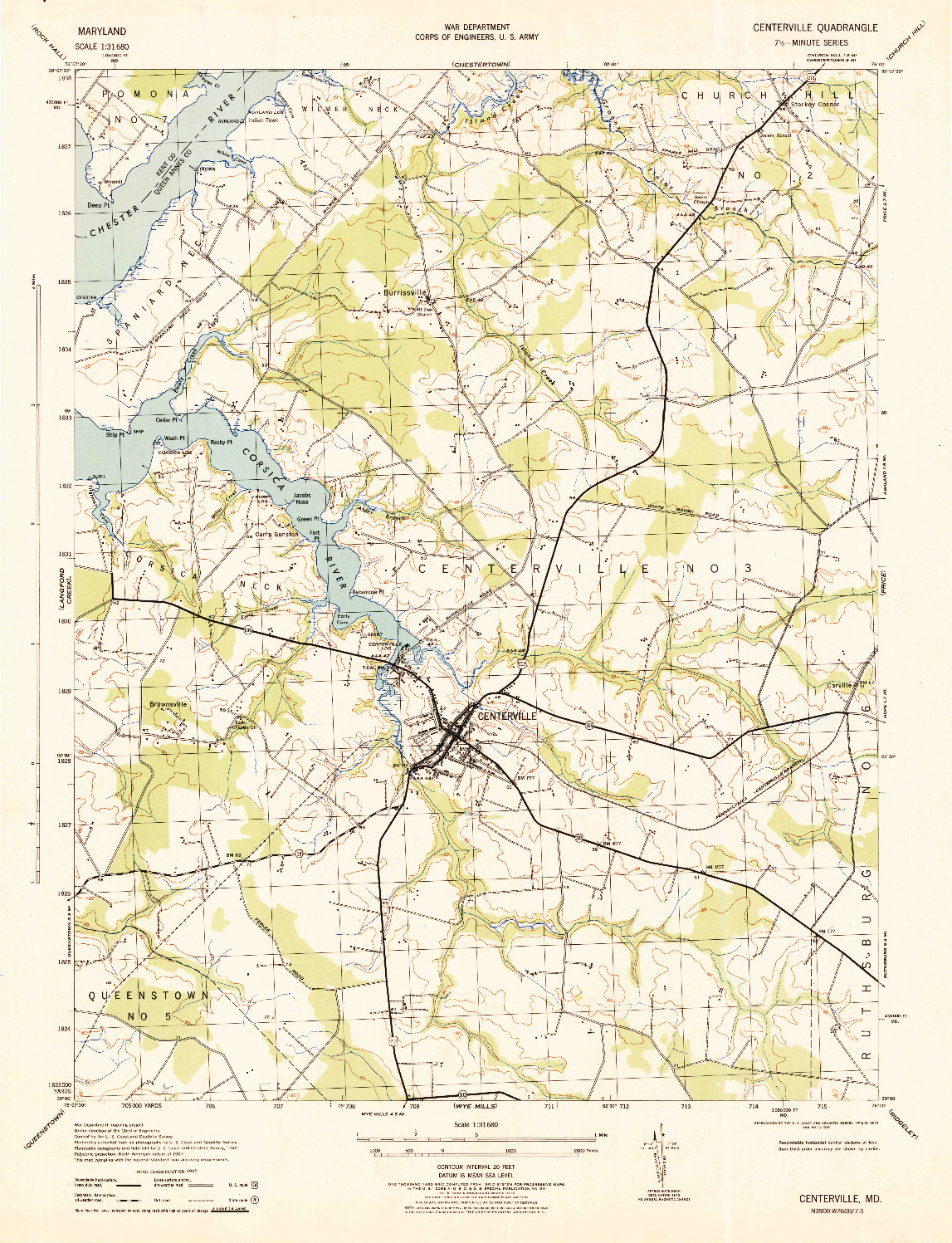 USGS 1:31680-SCALE QUADRANGLE FOR CENTERVILLE, MD 1943